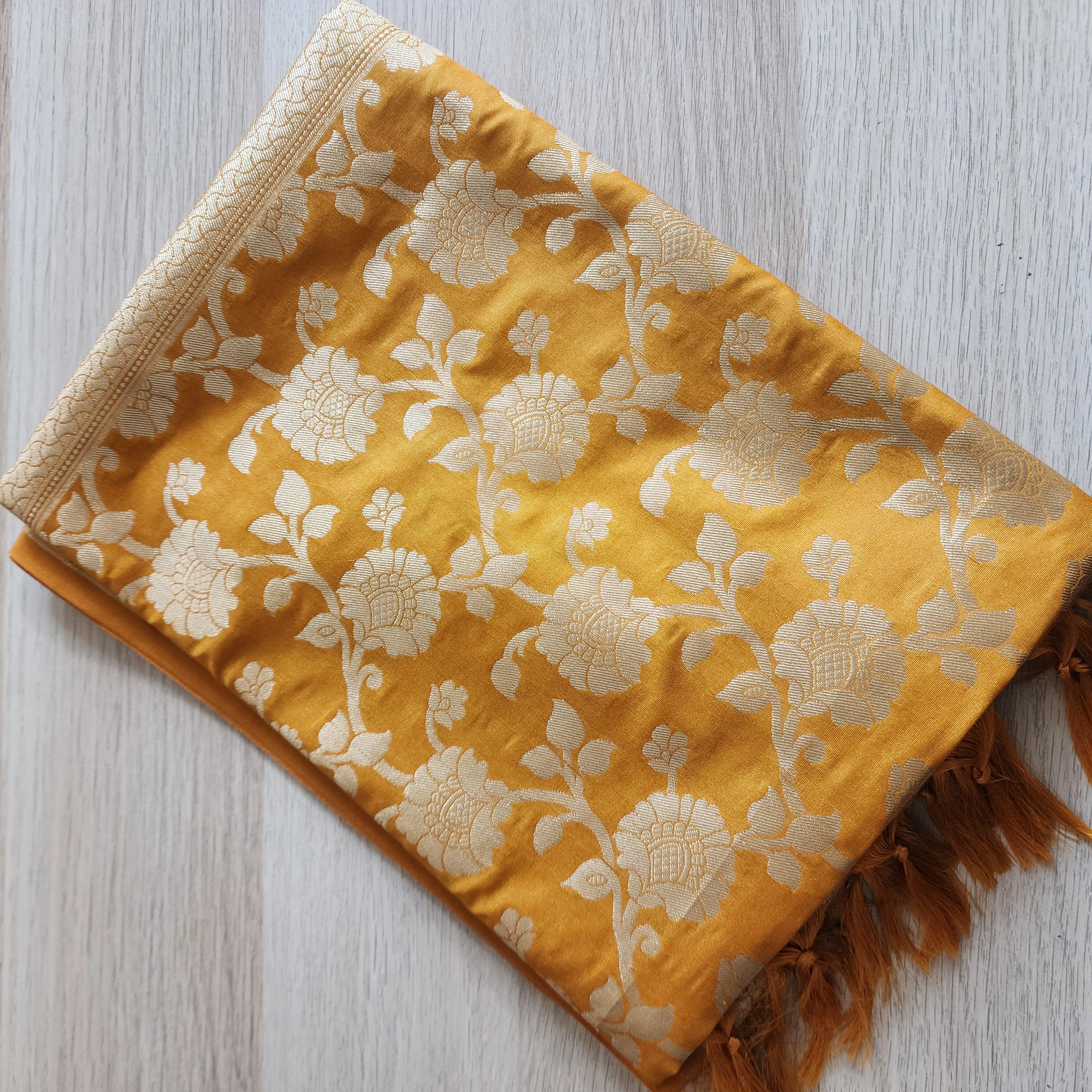 Banarasi Silk Mustard Yellow Dupatta with gold handweaving