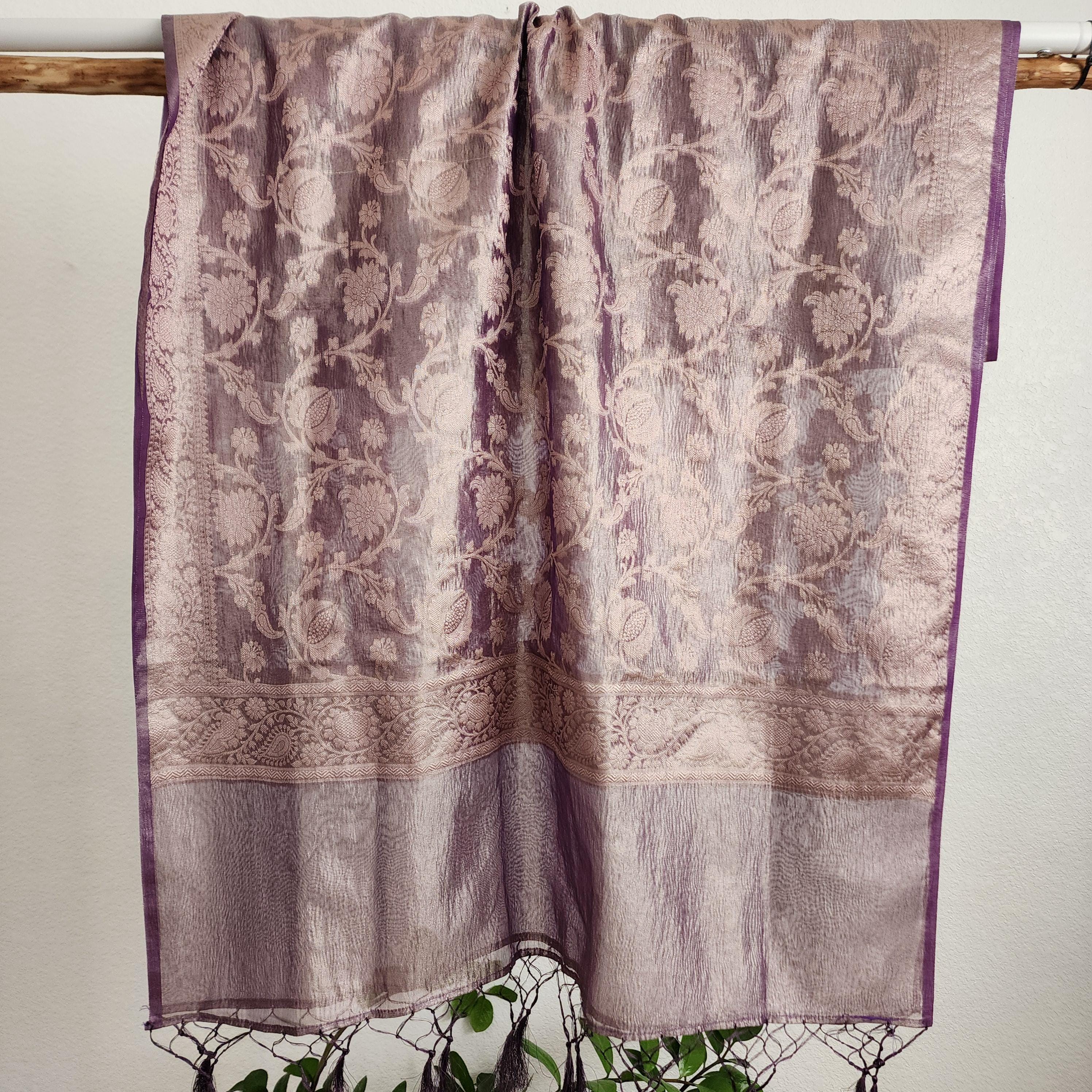 Tissue Silk Purple Dupatta, Crushed Tissue Indian traditional & Festive wear Dupatta