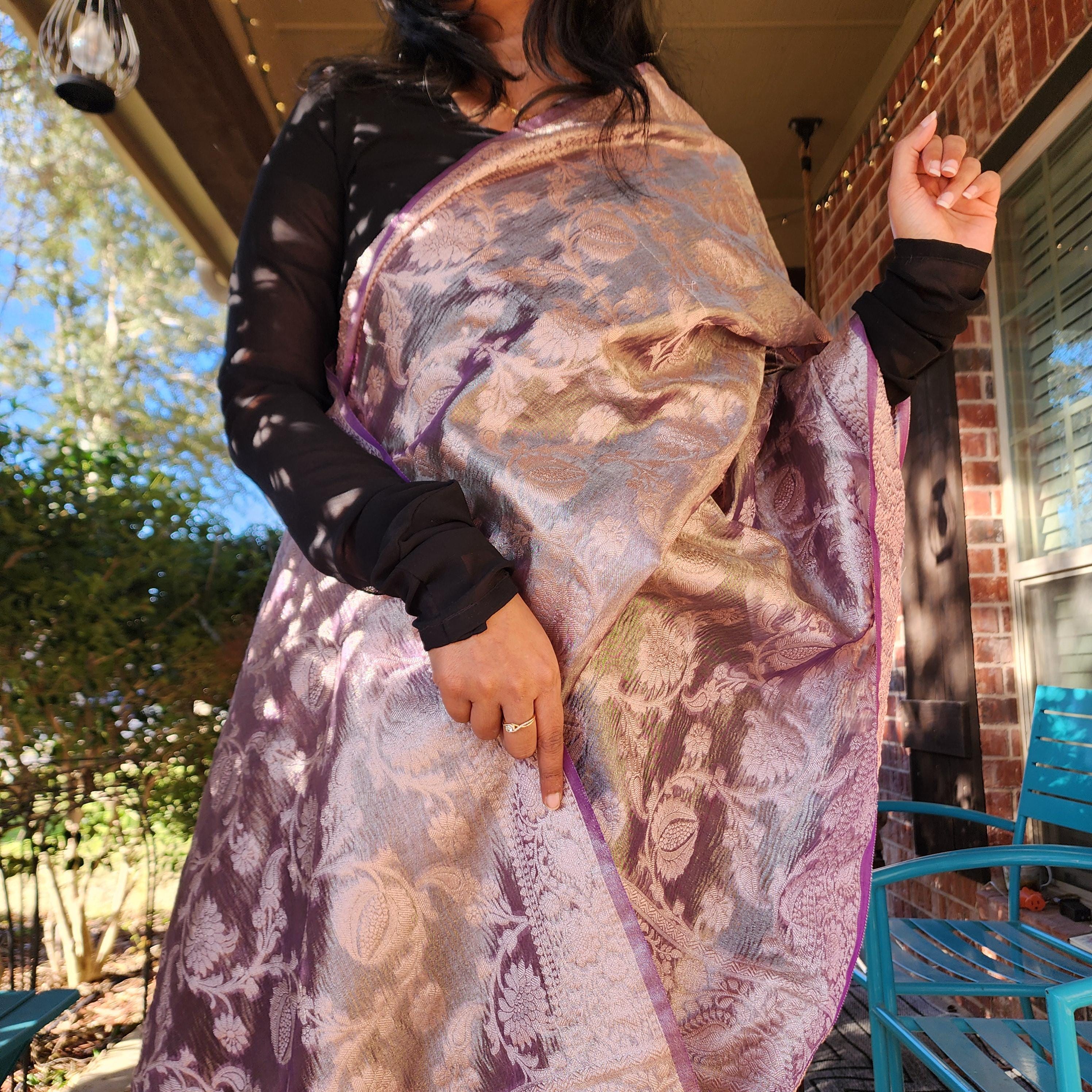Tissue Silk Purple Dupatta, Crushed Tissue Indian traditional & Festive wear Dupatta