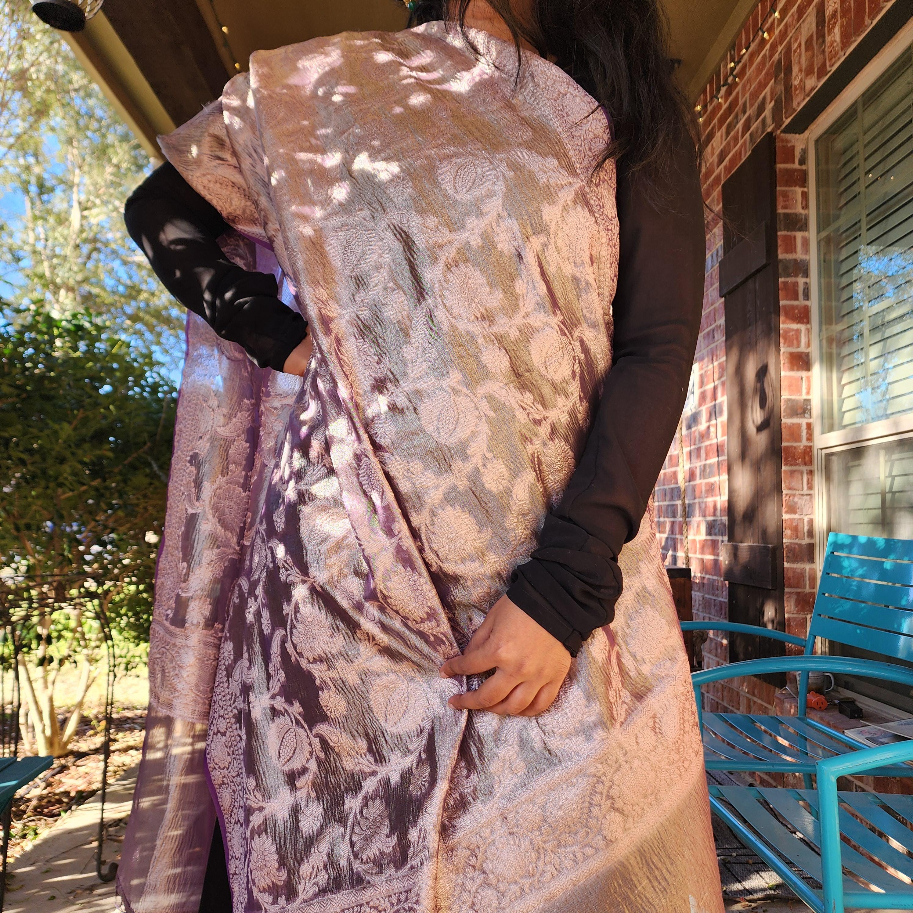 Tissue Silk Purple Dupatta, Crushed Tissue Indian traditional & Festive wear Dupatta