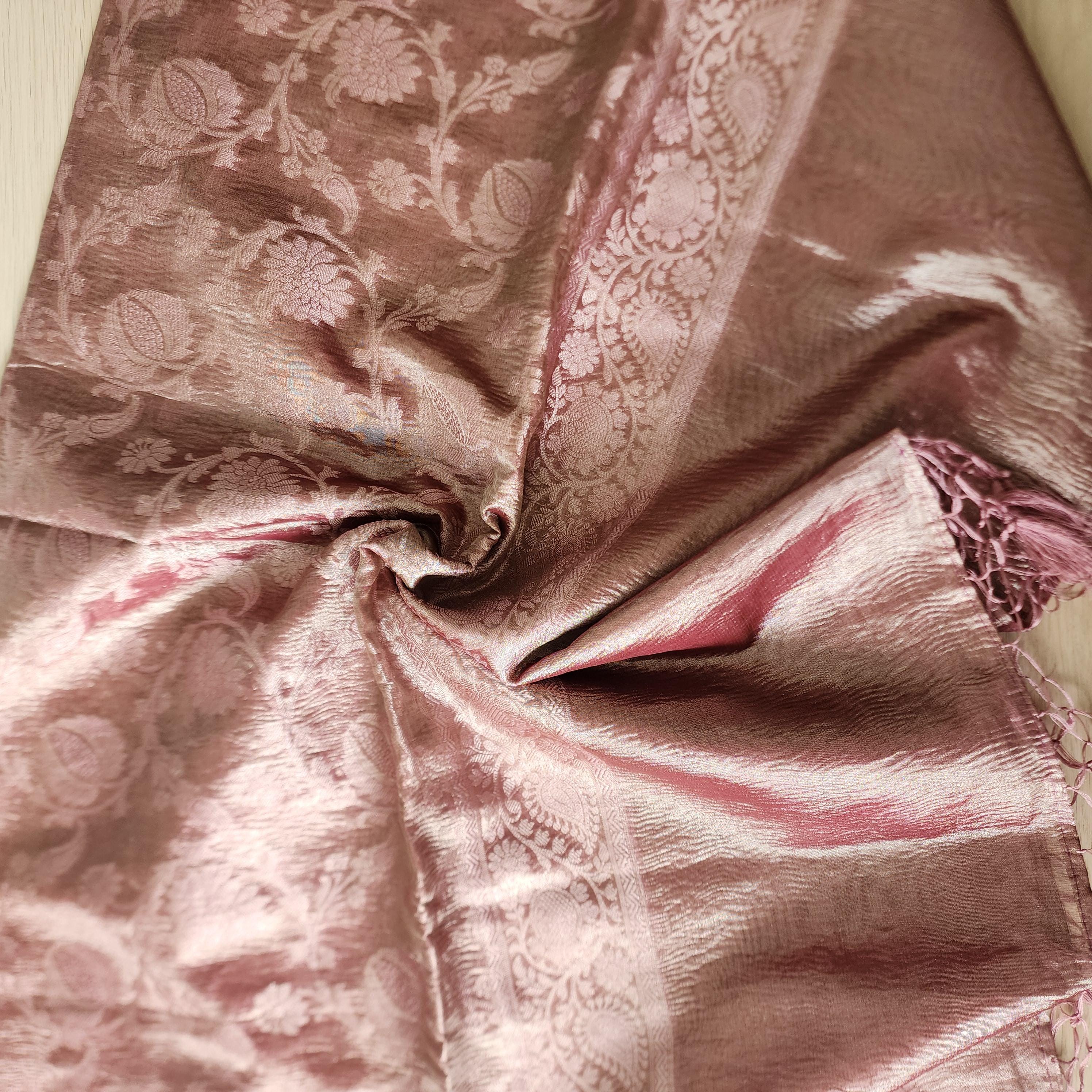Tissue Silk Lavender Pink Dupatta, Crushed Tissue Indian traditional & Festive wear Dupatta