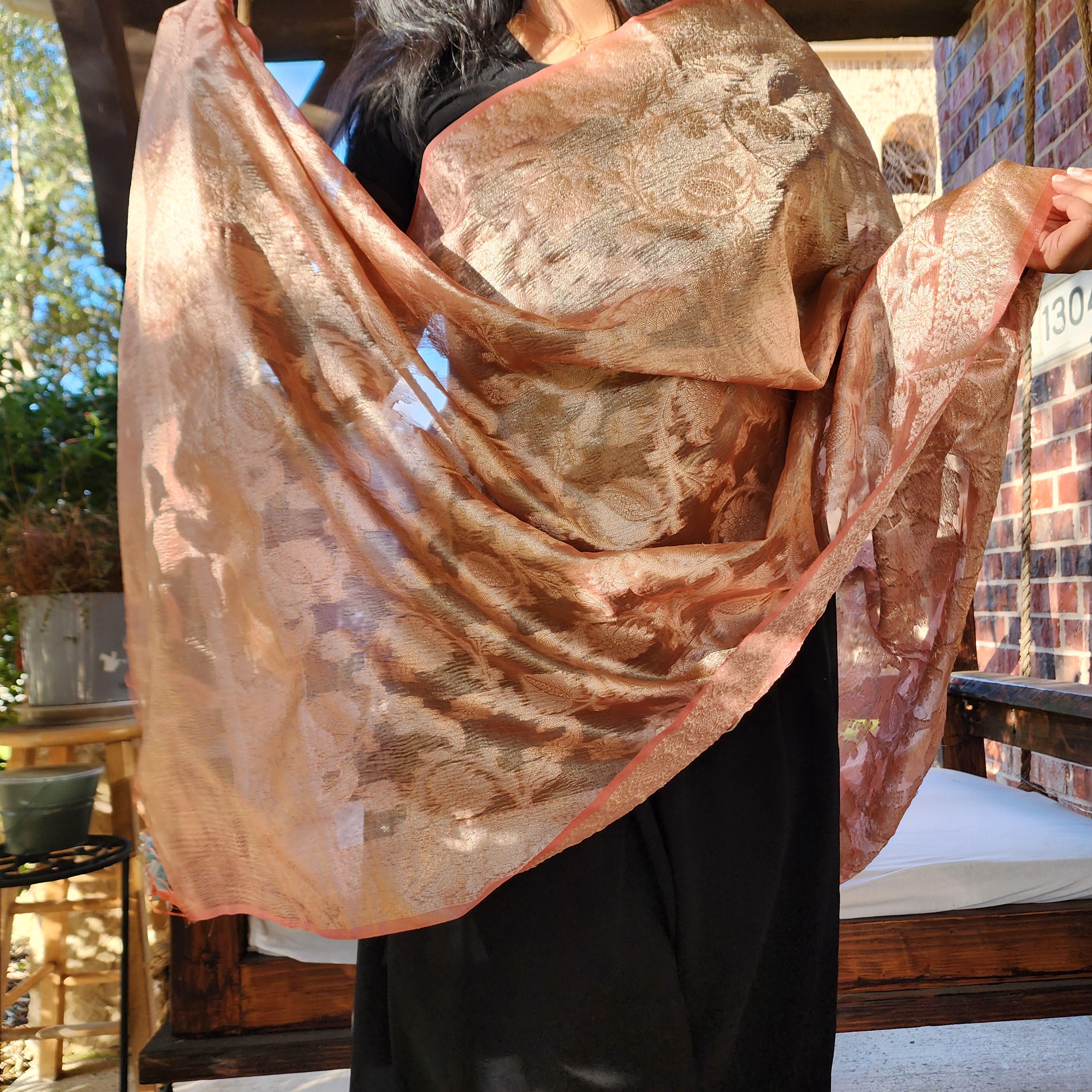 Tissue Silk Peach Dupatta, Crushed Tissue Indian traditional & Festive wear Dupatta