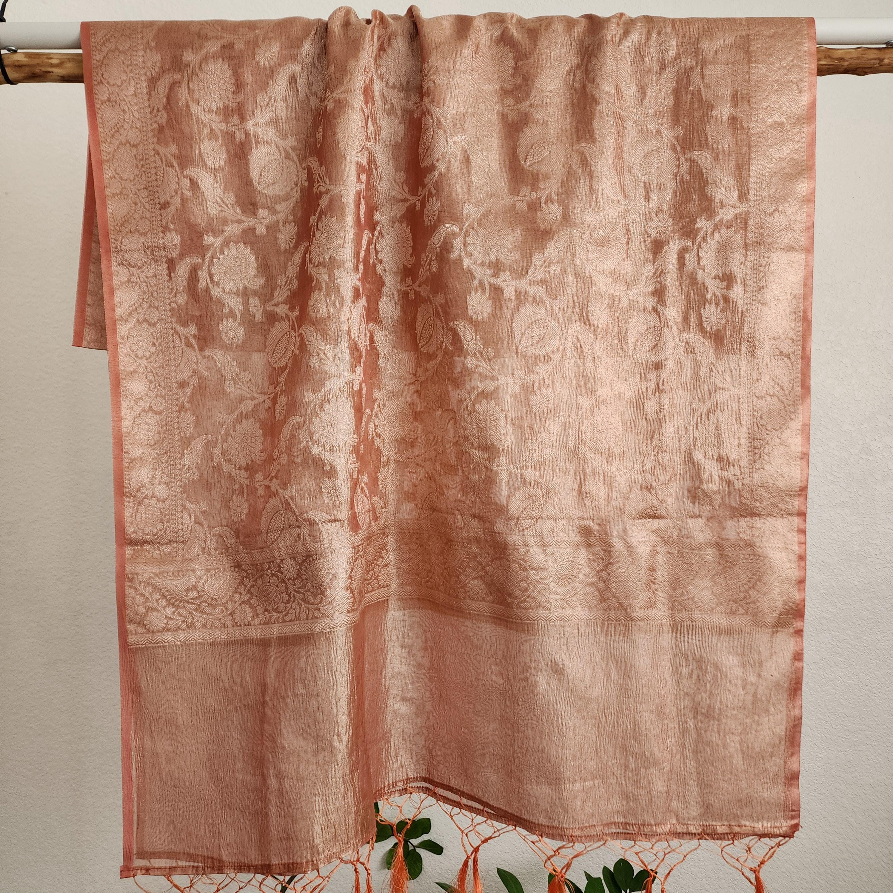 Tissue Silk Peach Dupatta, Crushed Tissue Indian traditional & Festive wear Dupatta