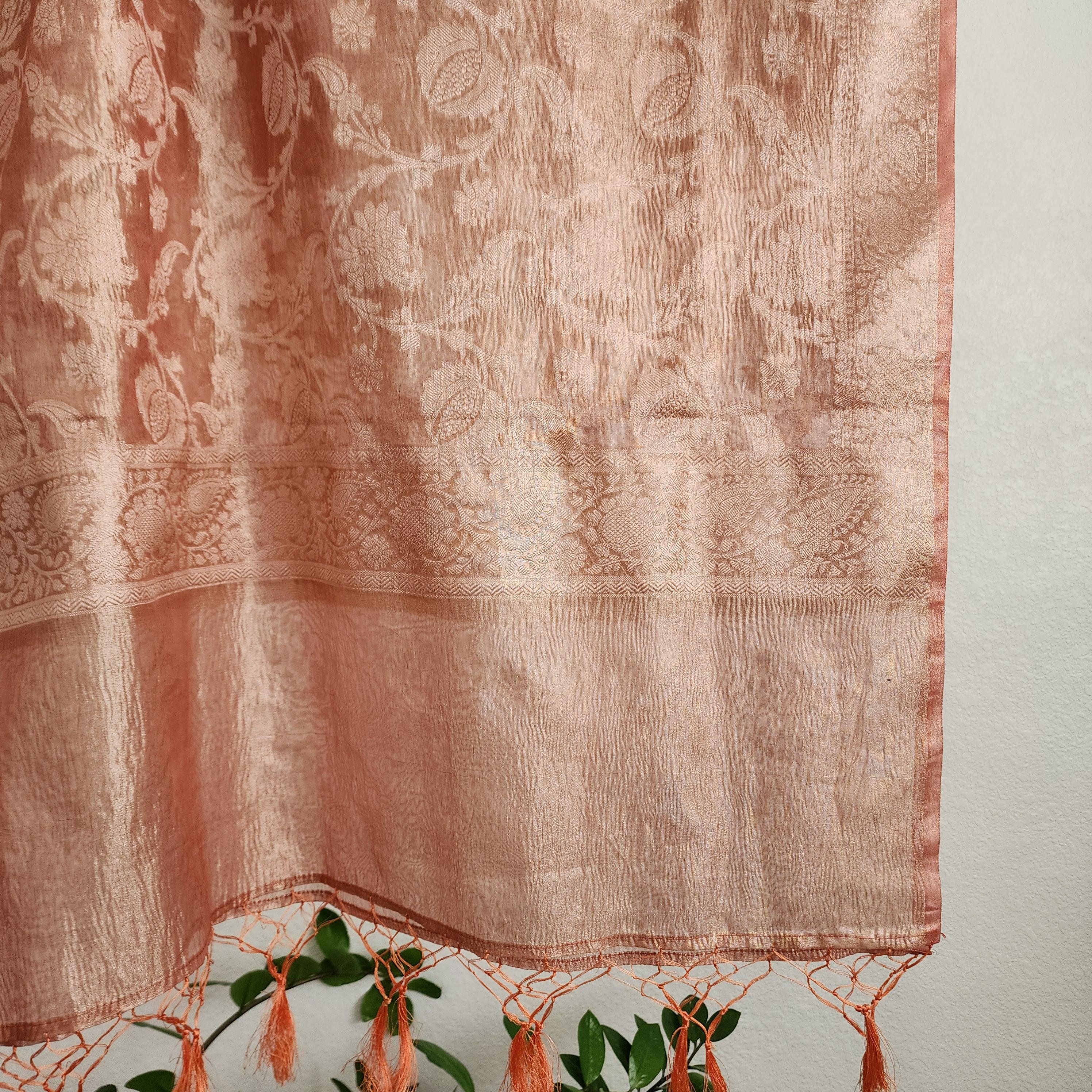 Tissue Silk Peach Dupatta, Crushed Tissue Indian traditional & Festive wear Dupatta
