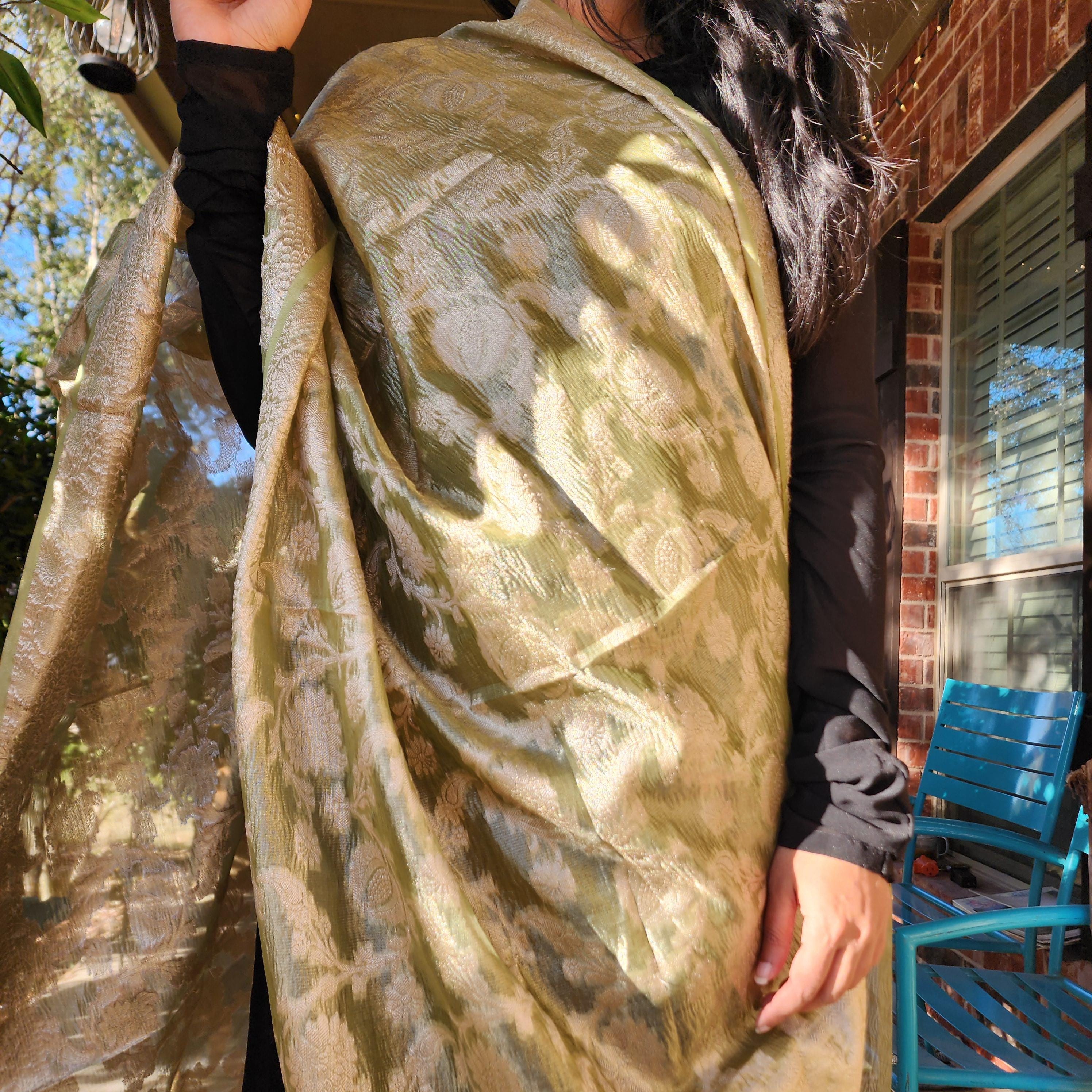 Tissue Silk Green Dupatta, Crushed Tissue Indian traditional & Festive wear Dupatta