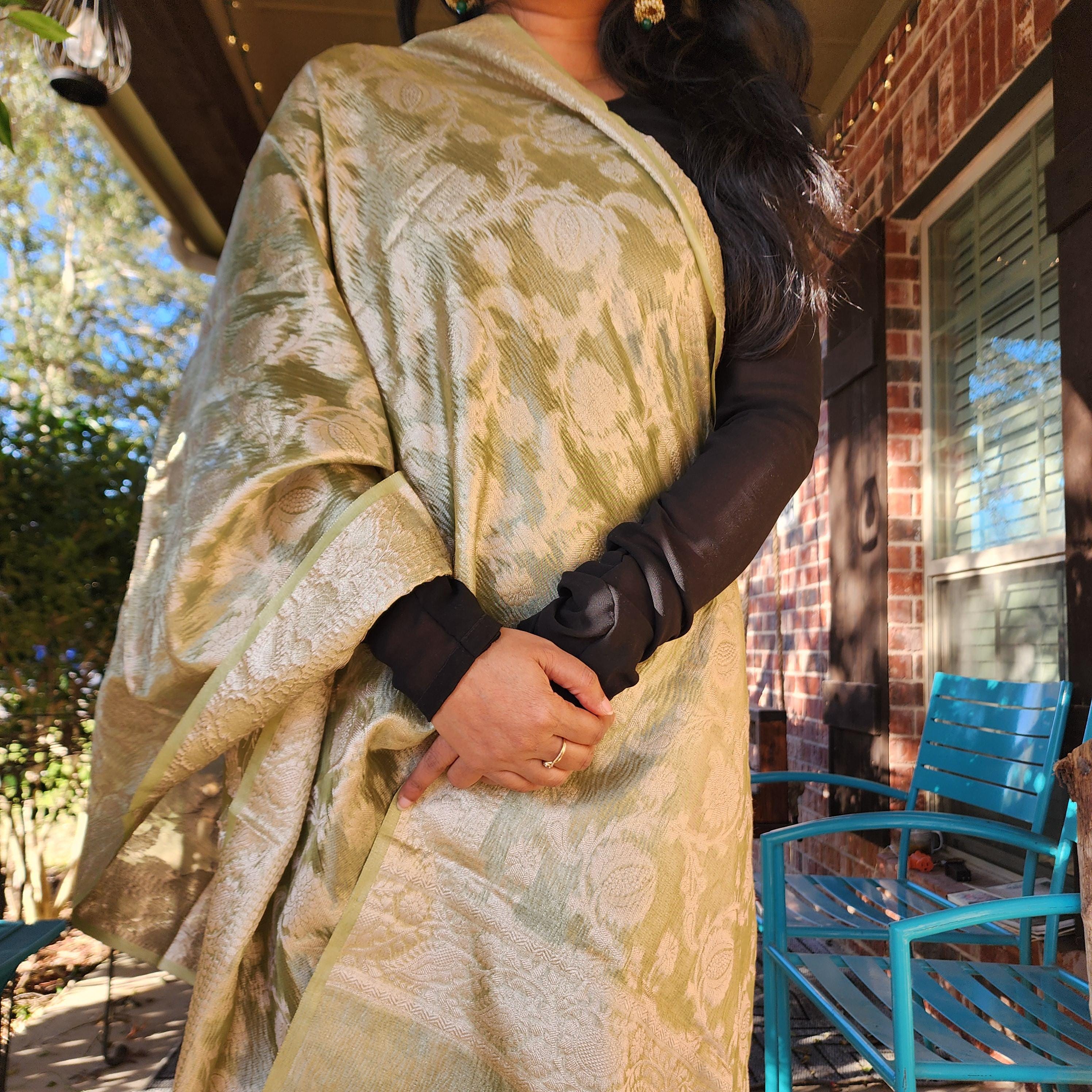 Tissue Silk Green Dupatta, Crushed Tissue Indian traditional & Festive wear Dupatta