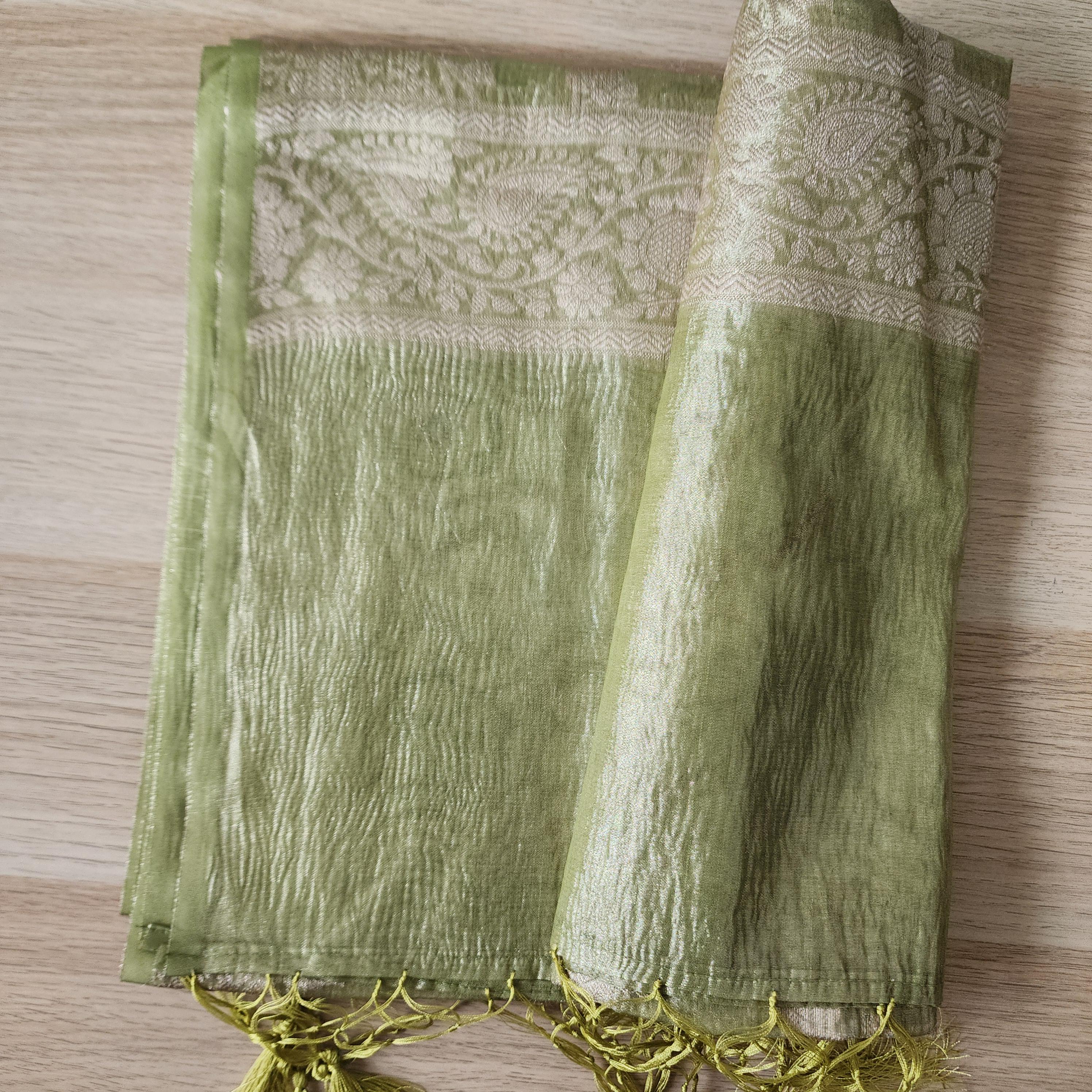 Tissue Silk Green Dupatta, Crushed Tissue Indian traditional & Festive wear Dupatta