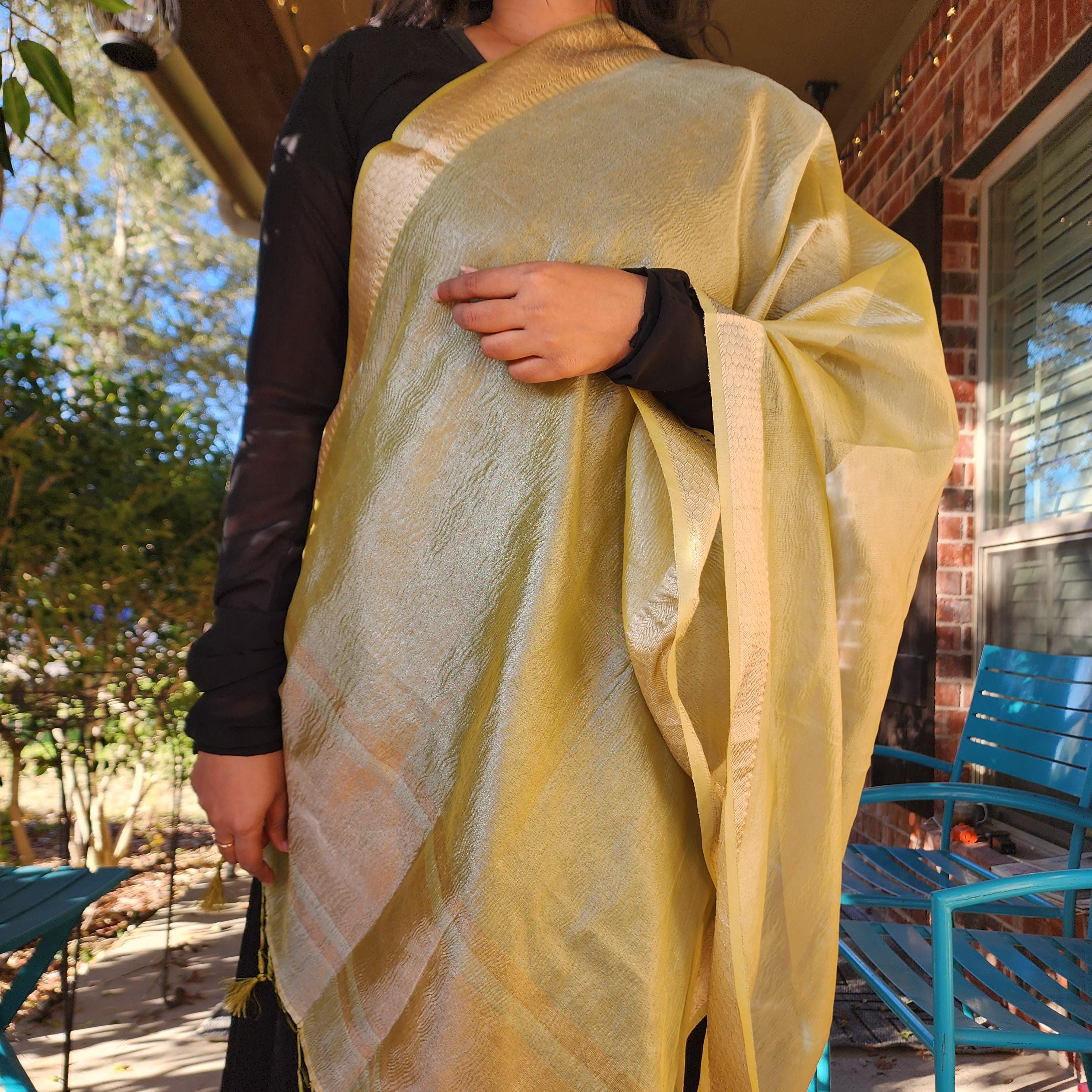 Tissue Silk Lime Green Dupatta, Crushed Tissue Indian traditional & Festive wear Dupatta