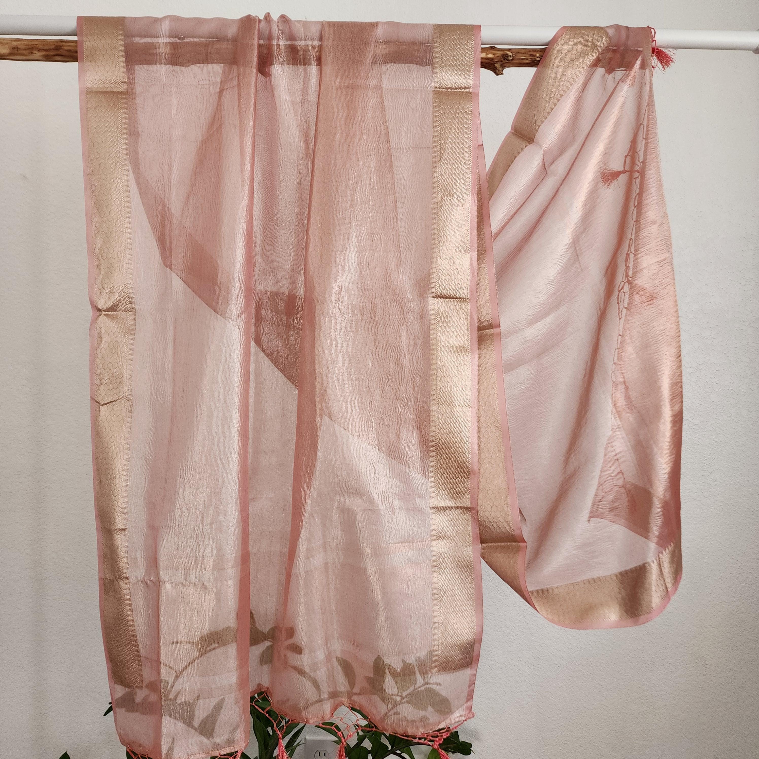 Tissue Silk Champagne Pink Dupatta, Crushed Tissue Indian traditional & Festive wear Dupatta