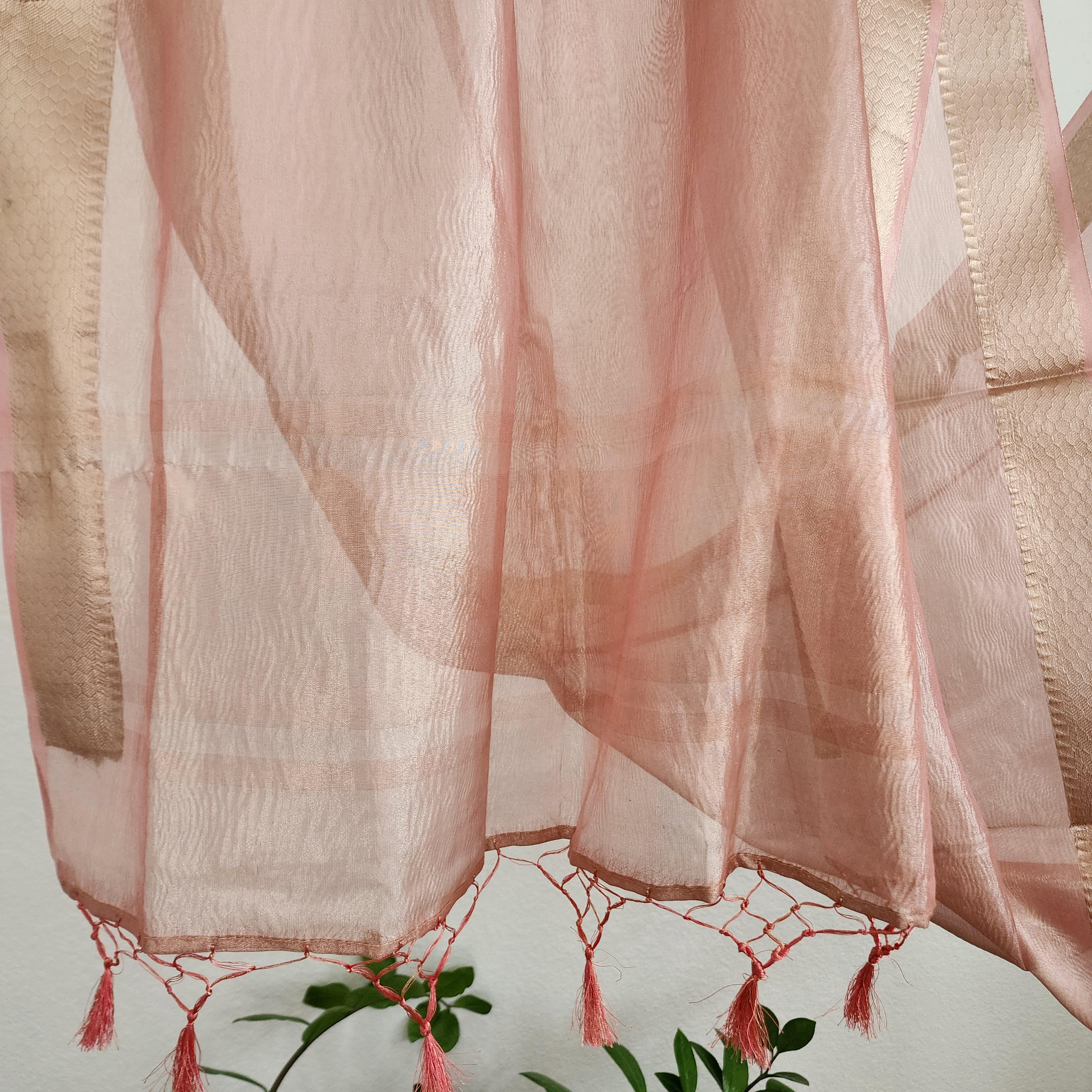 Tissue Silk Champagne Pink Dupatta, Crushed Tissue Indian traditional & Festive wear Dupatta