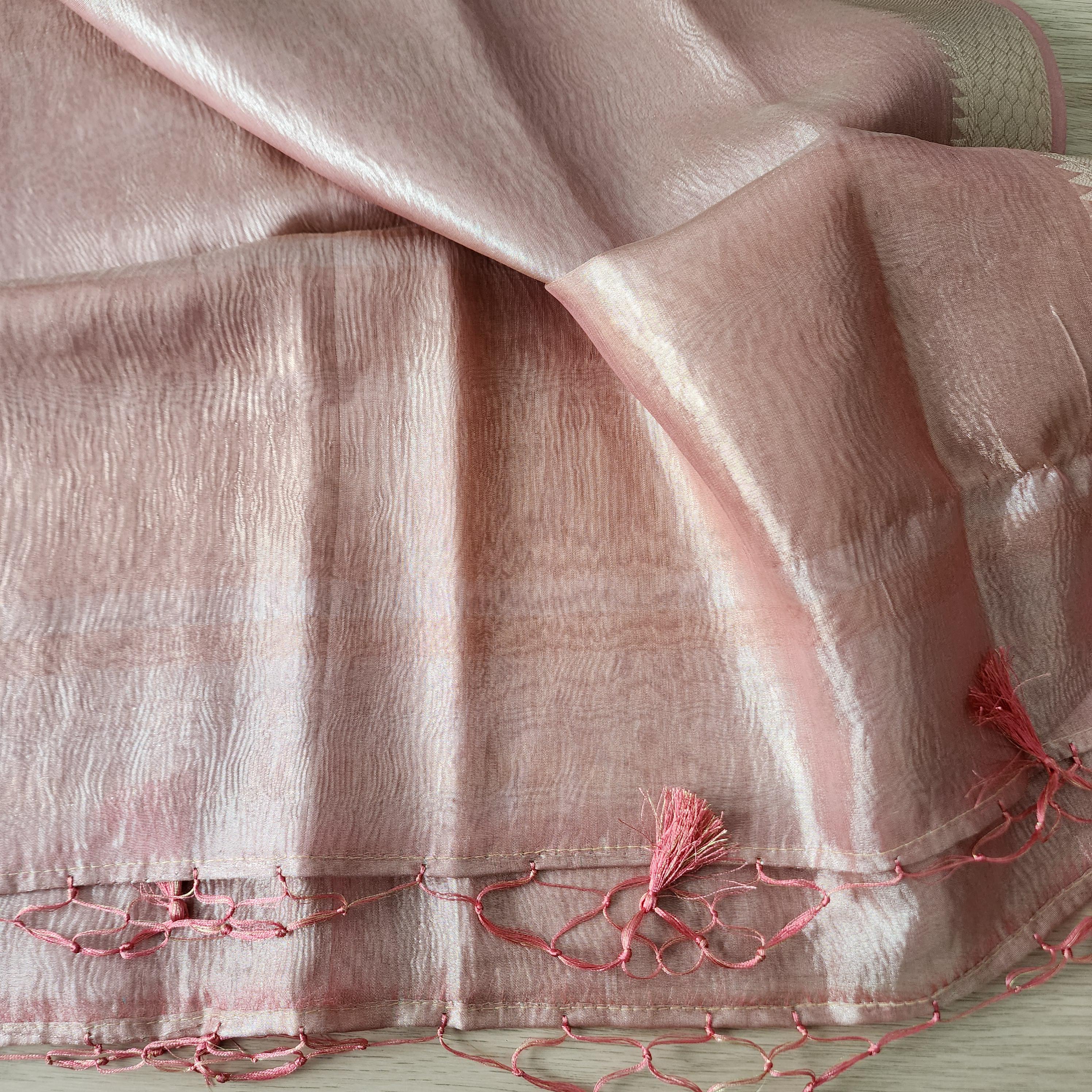 Tissue Silk Champagne Pink Dupatta, Crushed Tissue Indian traditional & Festive wear Dupatta