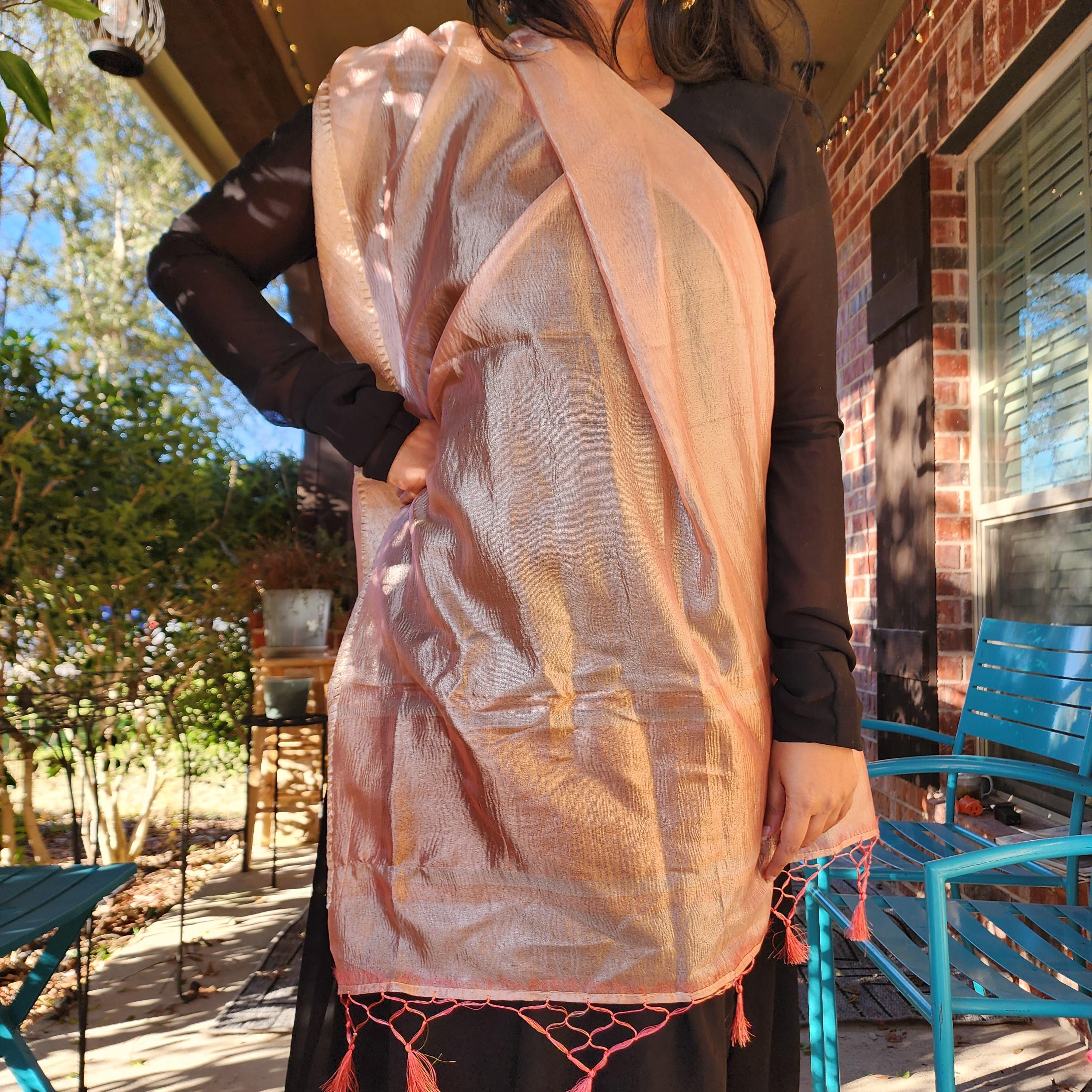 Tissue Silk Champagne Pink Dupatta, Crushed Tissue Indian traditional & Festive wear Dupatta