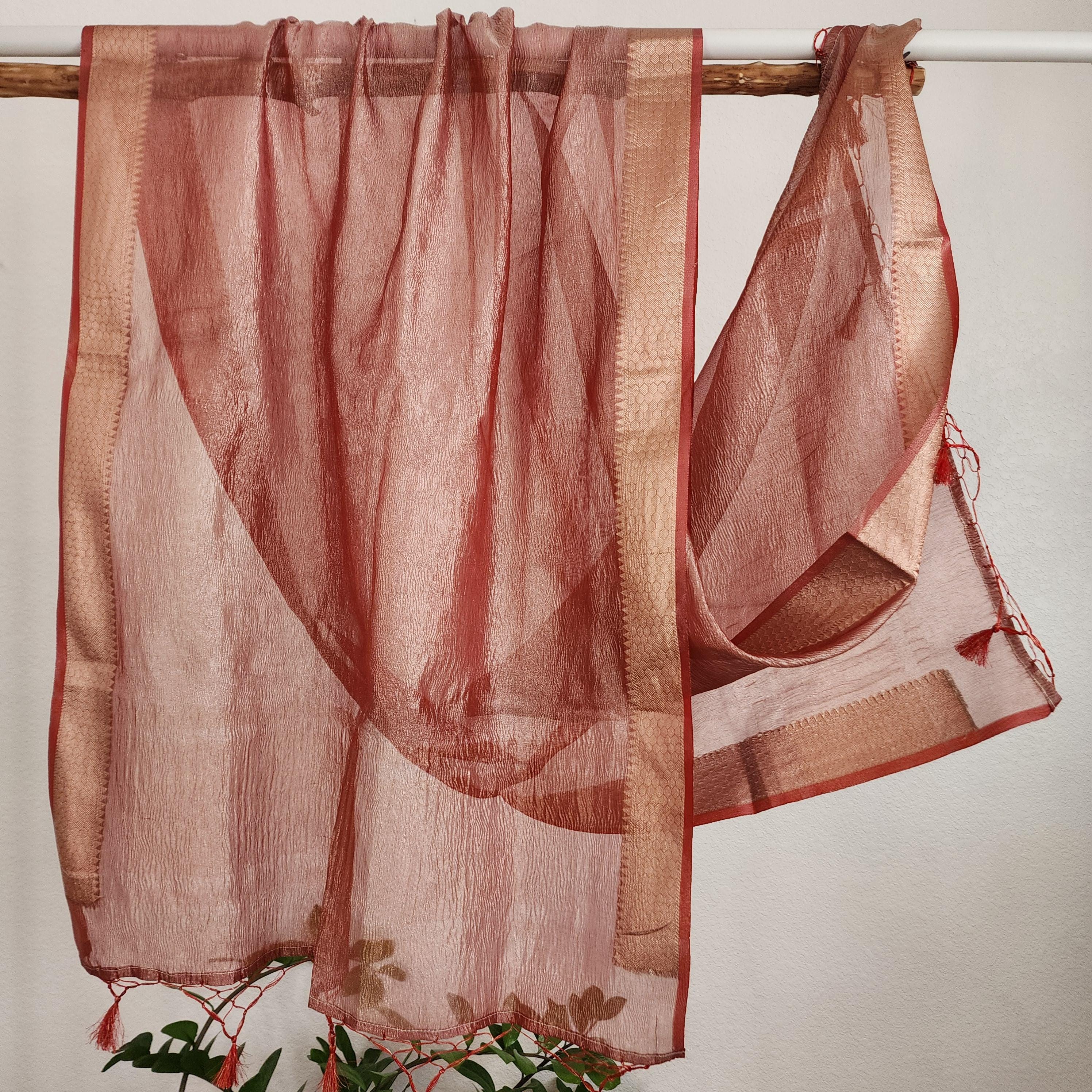 Tissue Silk Rust Red Dupatta, Crushed Tissue Indian traditional & Festive wear Dupatta