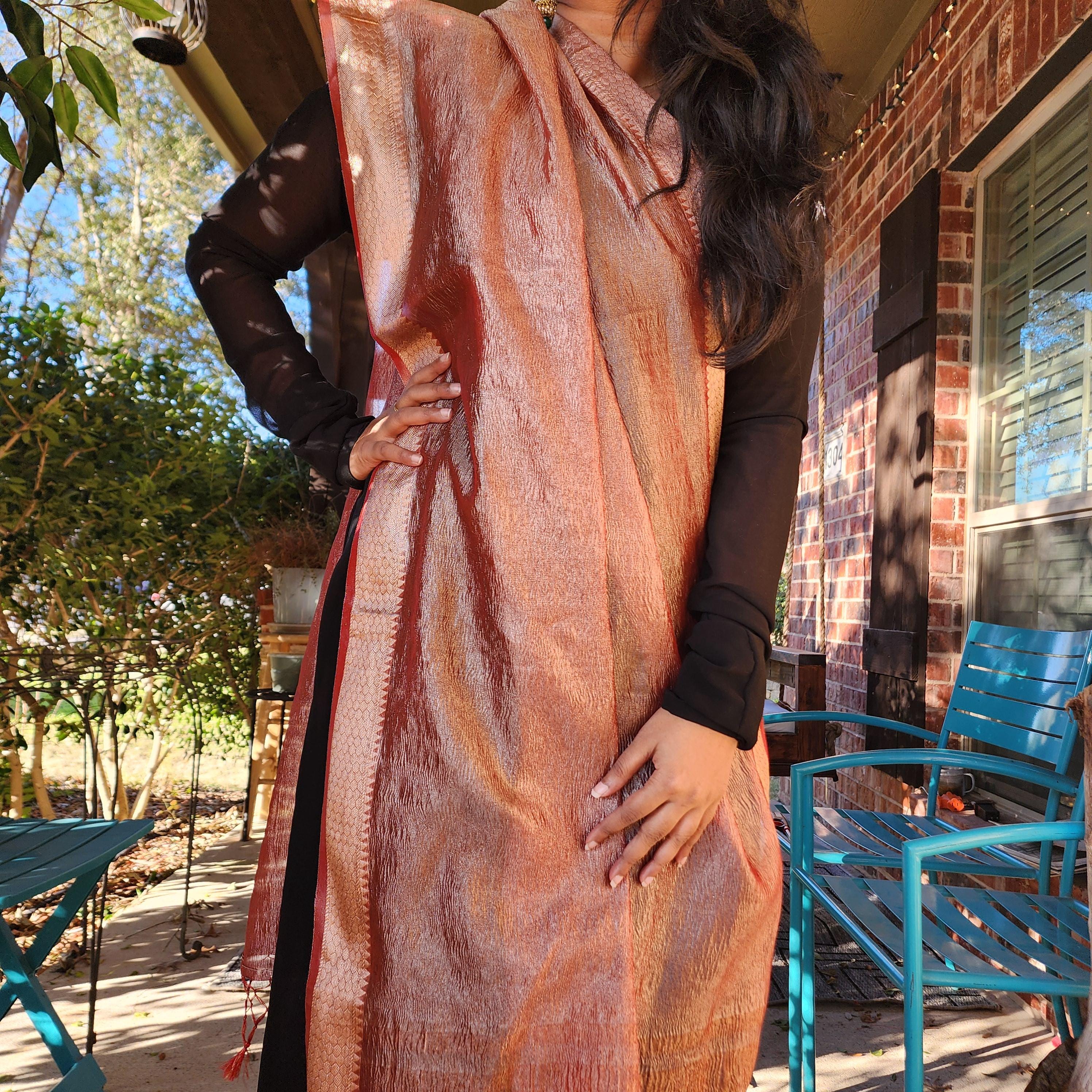 Tissue Silk Rust Red Dupatta, Crushed Tissue Indian traditional & Festive wear Dupatta