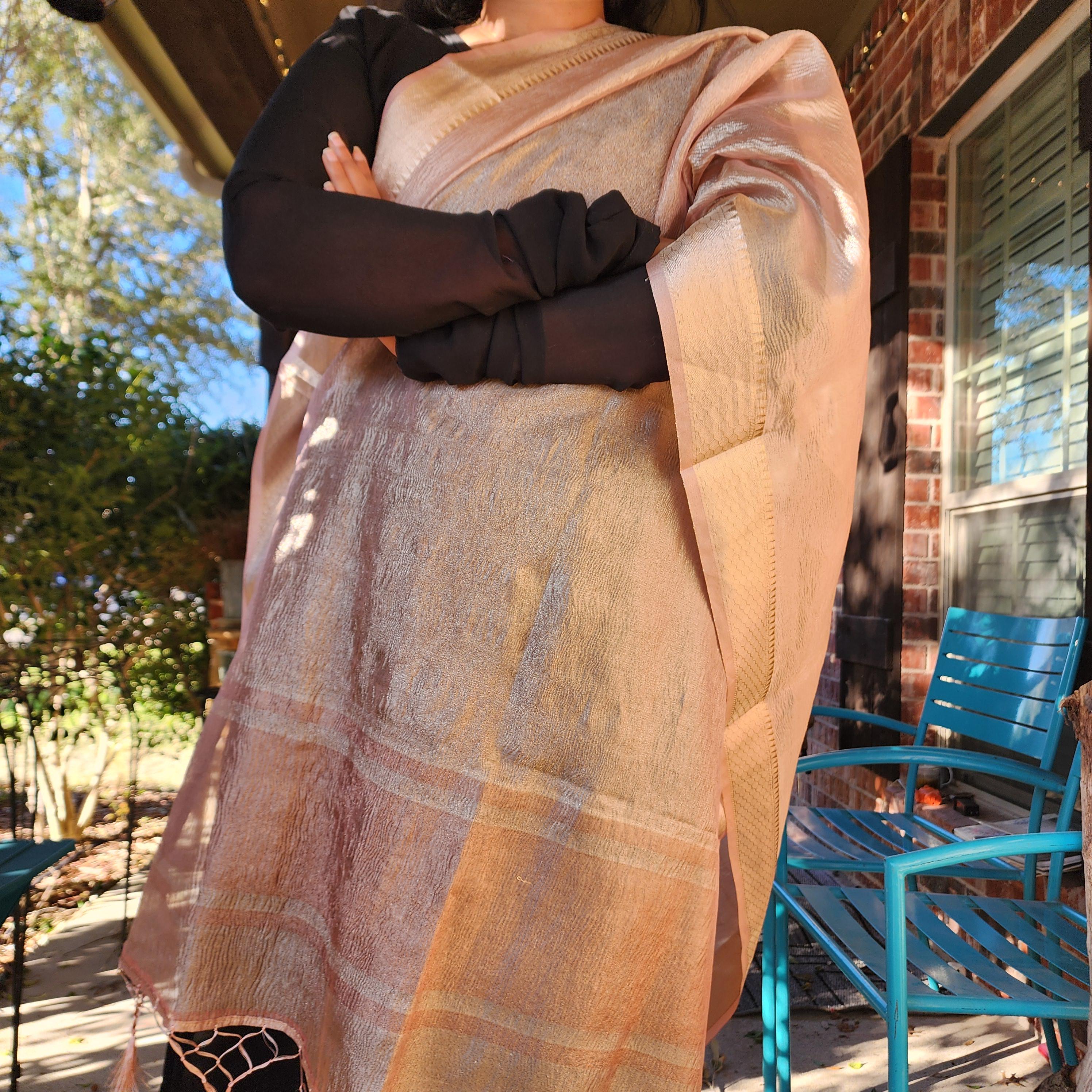 Tissue Silk Peach Dupatta, Crushed Tissue Indian traditional & Festive wear Dupatta