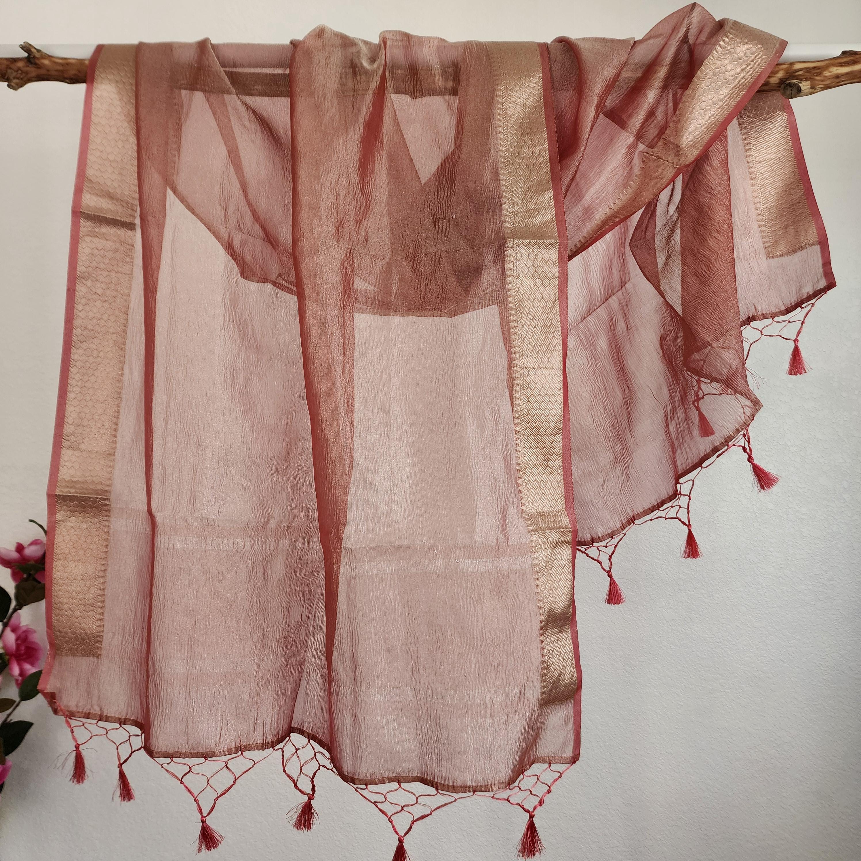 Tissue Silk Rust Pink Dupatta, Crushed Tissue Indian traditional & Festive wear Dupatta
