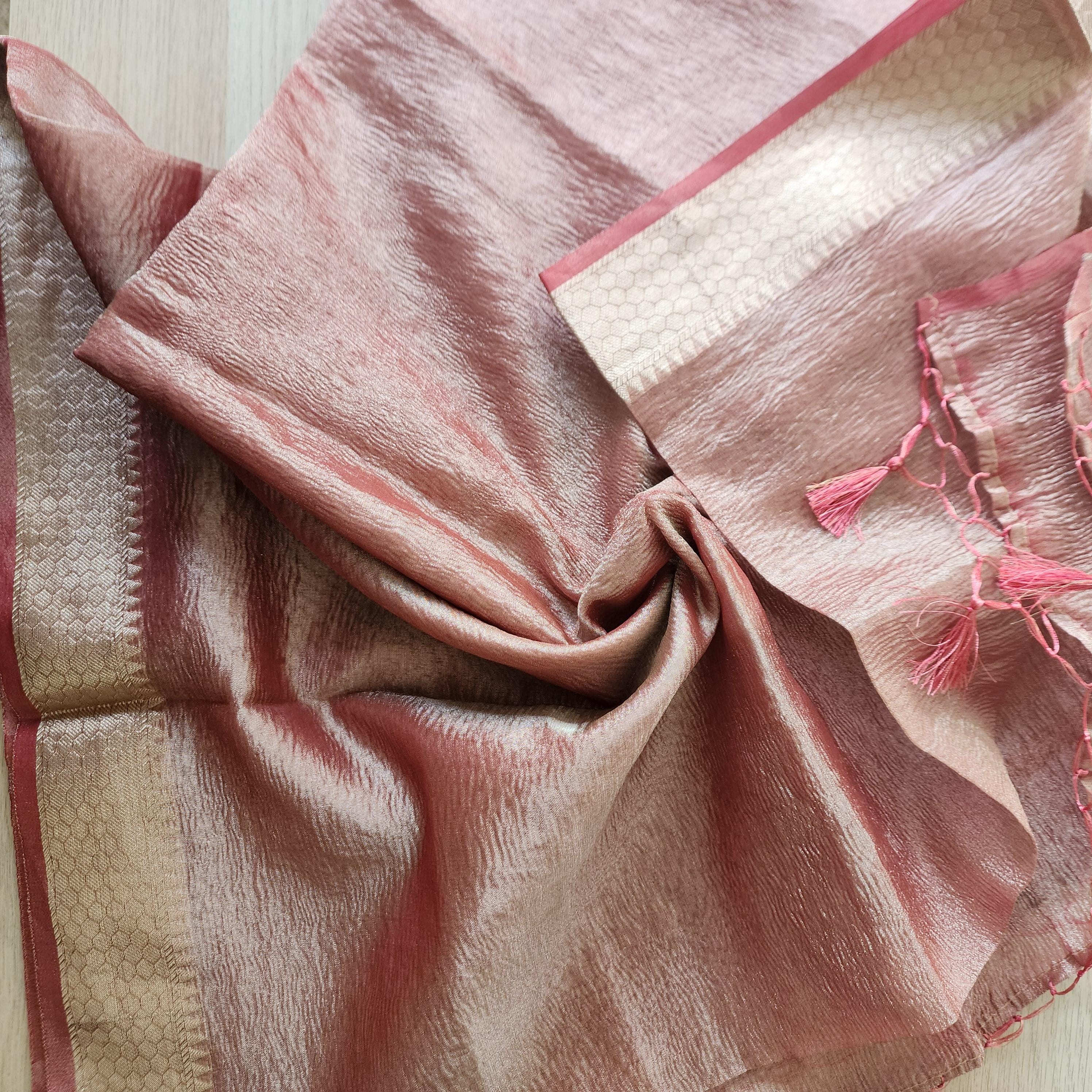 Tissue Silk Rust Pink Dupatta, Crushed Tissue Indian traditional & Festive wear Dupatta