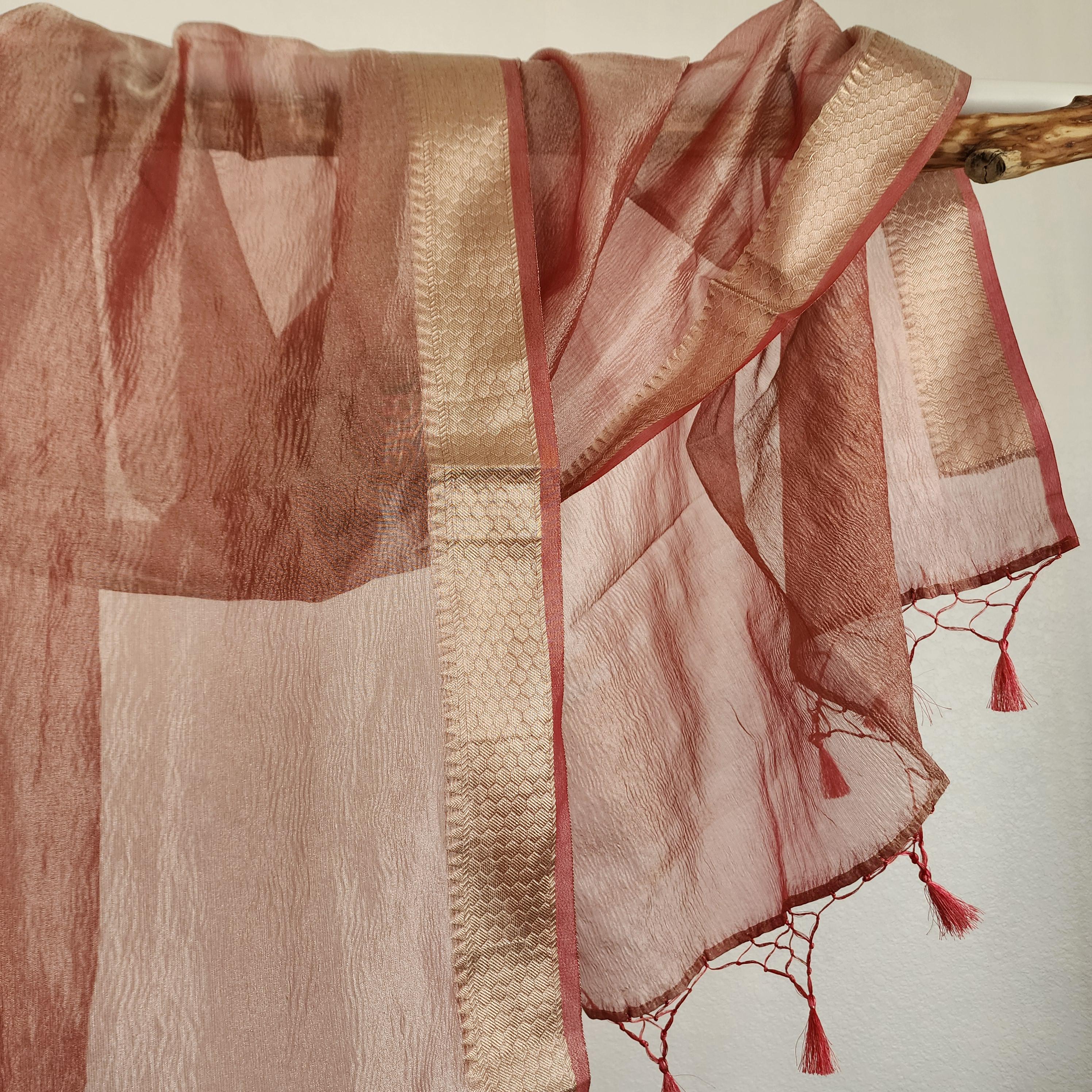 Tissue Silk Rust Pink Dupatta, Crushed Tissue Indian traditional & Festive wear Dupatta