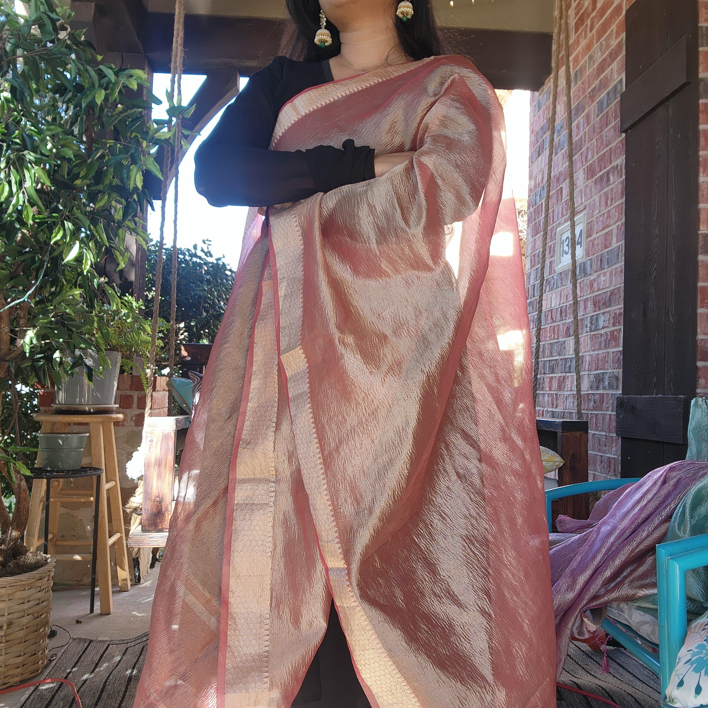 Tissue Silk Rust Pink Dupatta, Crushed Tissue Indian traditional & Festive wear Dupatta