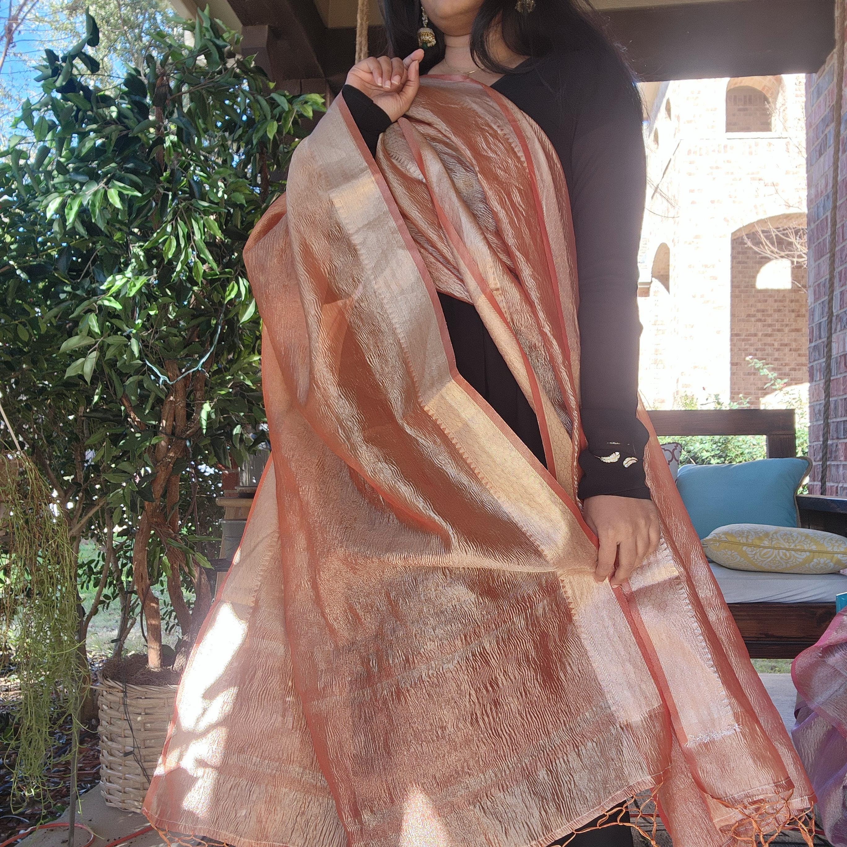 Tissue Silk Rust Orange Dupatta, Crushed Tissue Indian traditional & Festive wear Dupatta