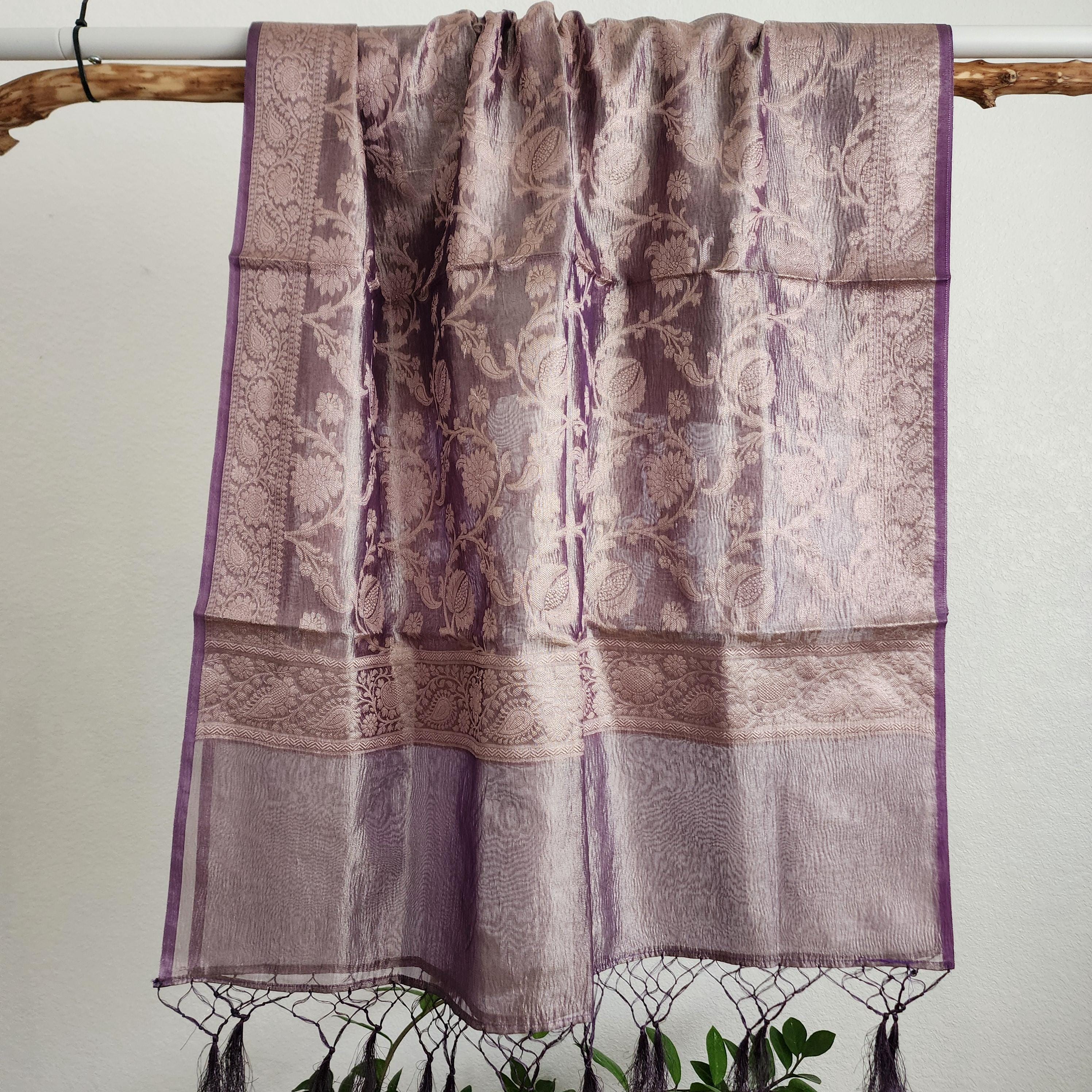 Tissue Silk Purple Dupatta, Crushed Tissue Indian traditional & Festive wear Dupatta