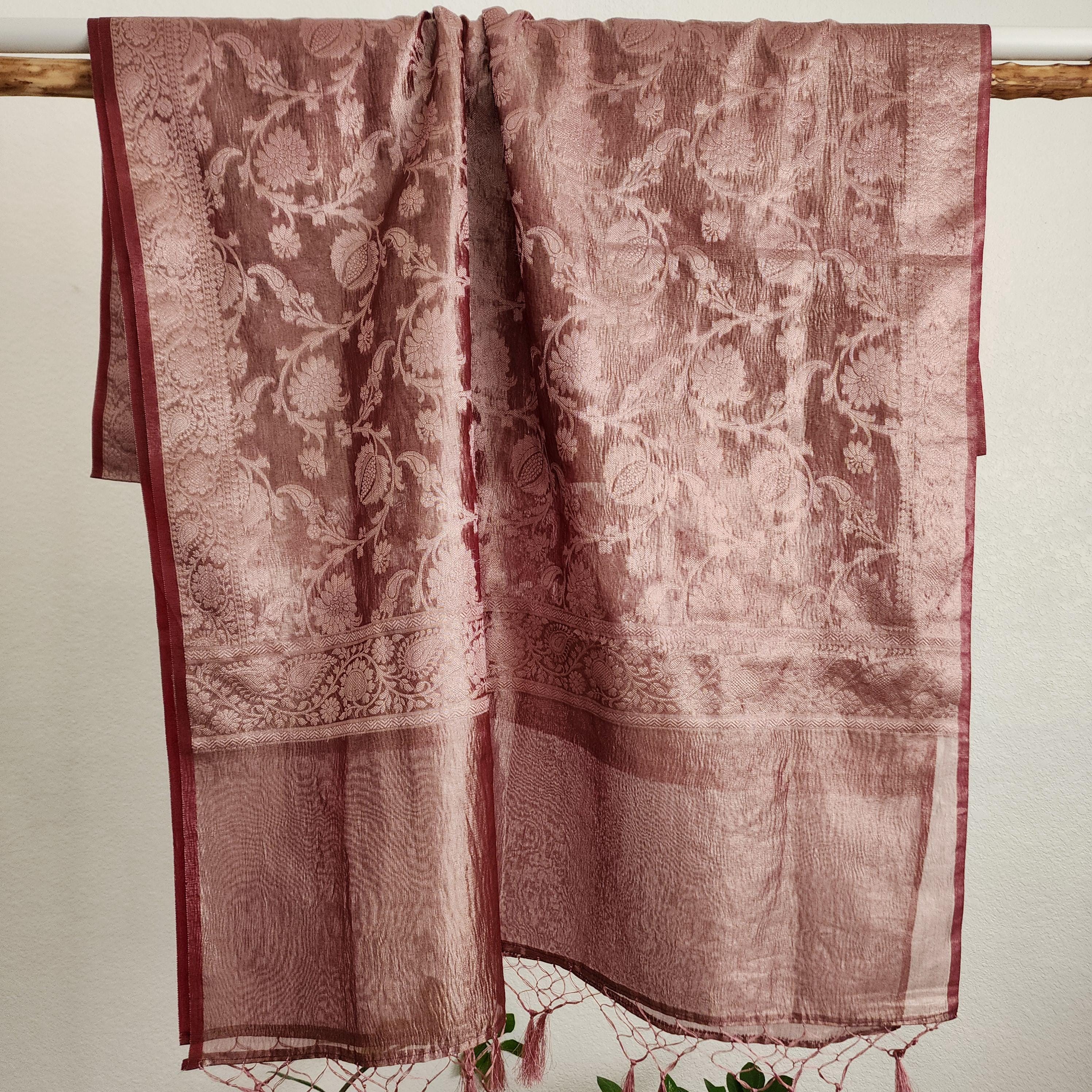 Tissue Silk Lavender Pink Dupatta, Crushed Tissue Indian traditional & Festive wear Dupatta