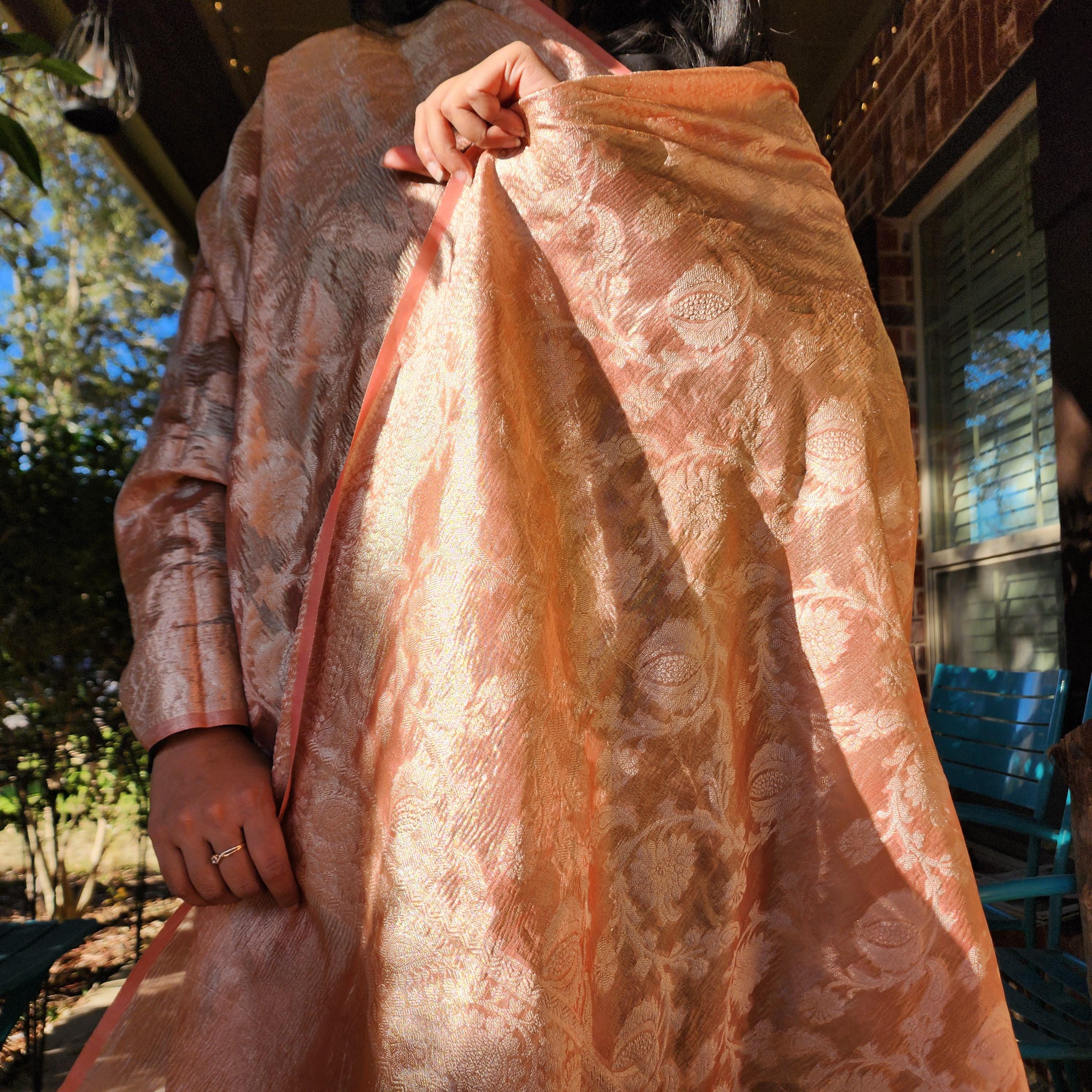 Tissue Silk Peach Dupatta, Crushed Tissue Indian traditional & Festive wear Dupatta