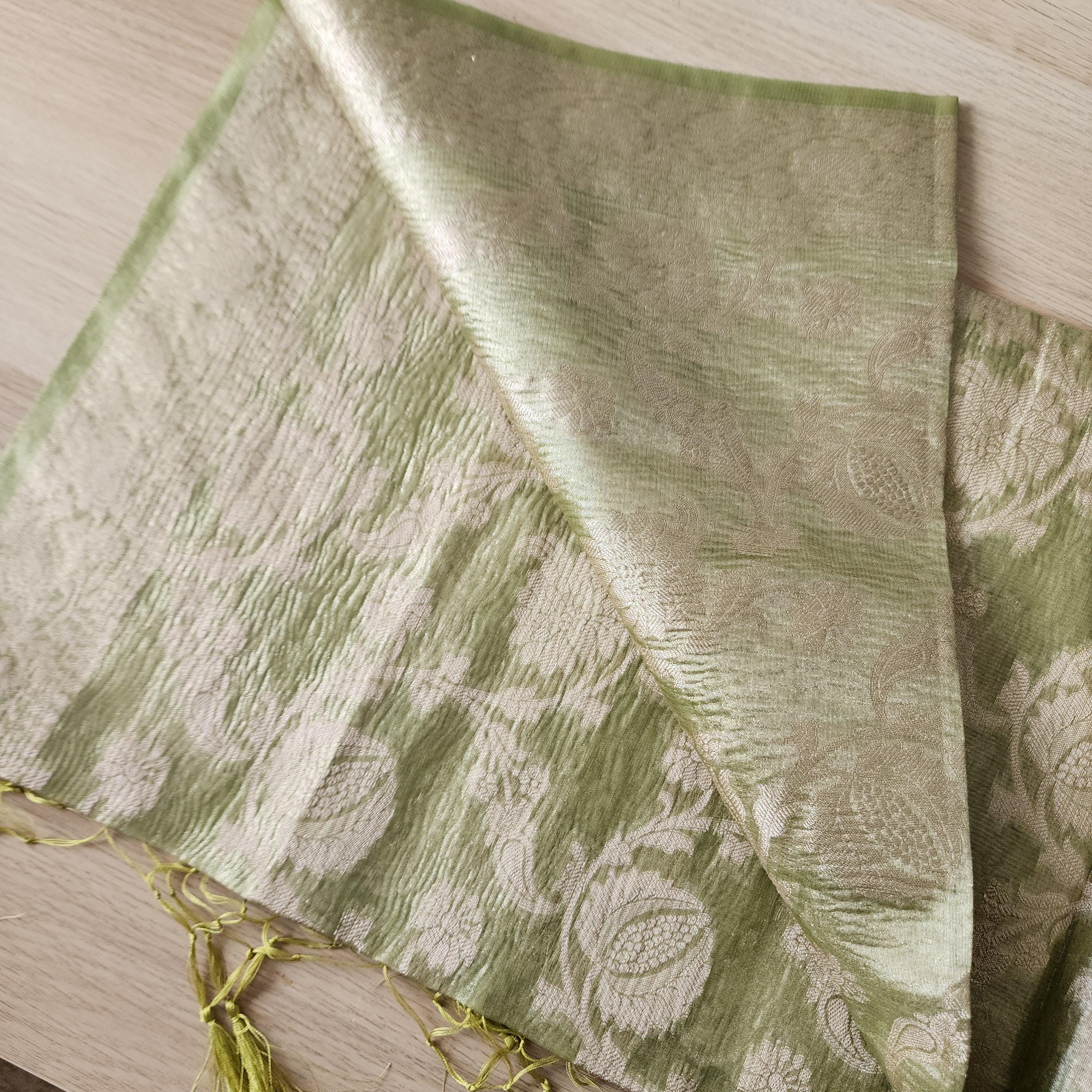 Tissue Silk Green Dupatta, Crushed Tissue Indian traditional & Festive wear Dupatta
