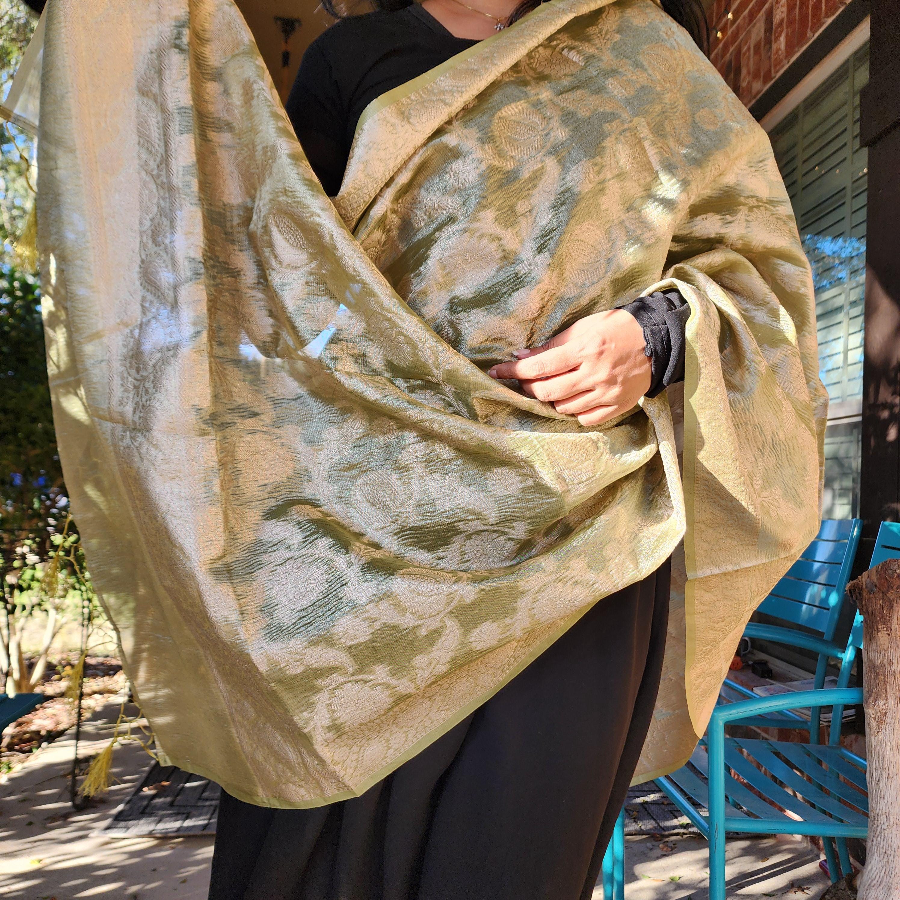 Tissue Silk Green Dupatta, Crushed Tissue Indian traditional & Festive wear Dupatta