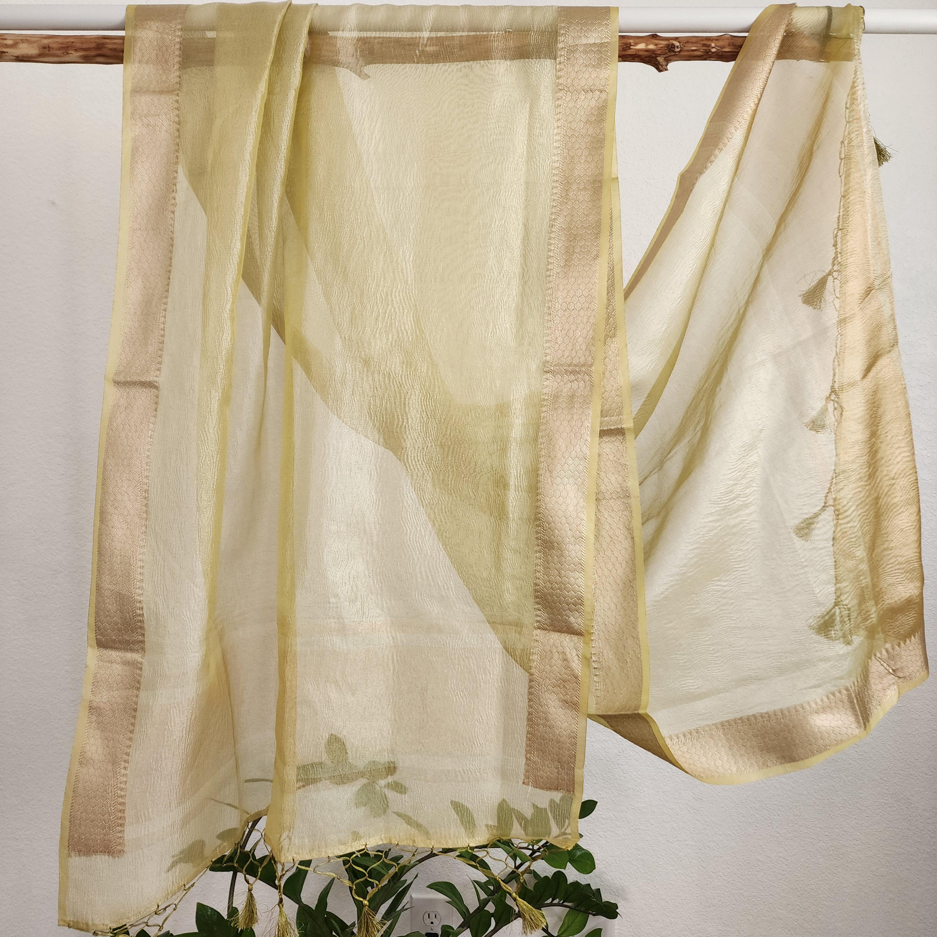 Tissue Silk Lime Green Dupatta, Crushed Tissue Indian traditional & Festive wear Dupatta