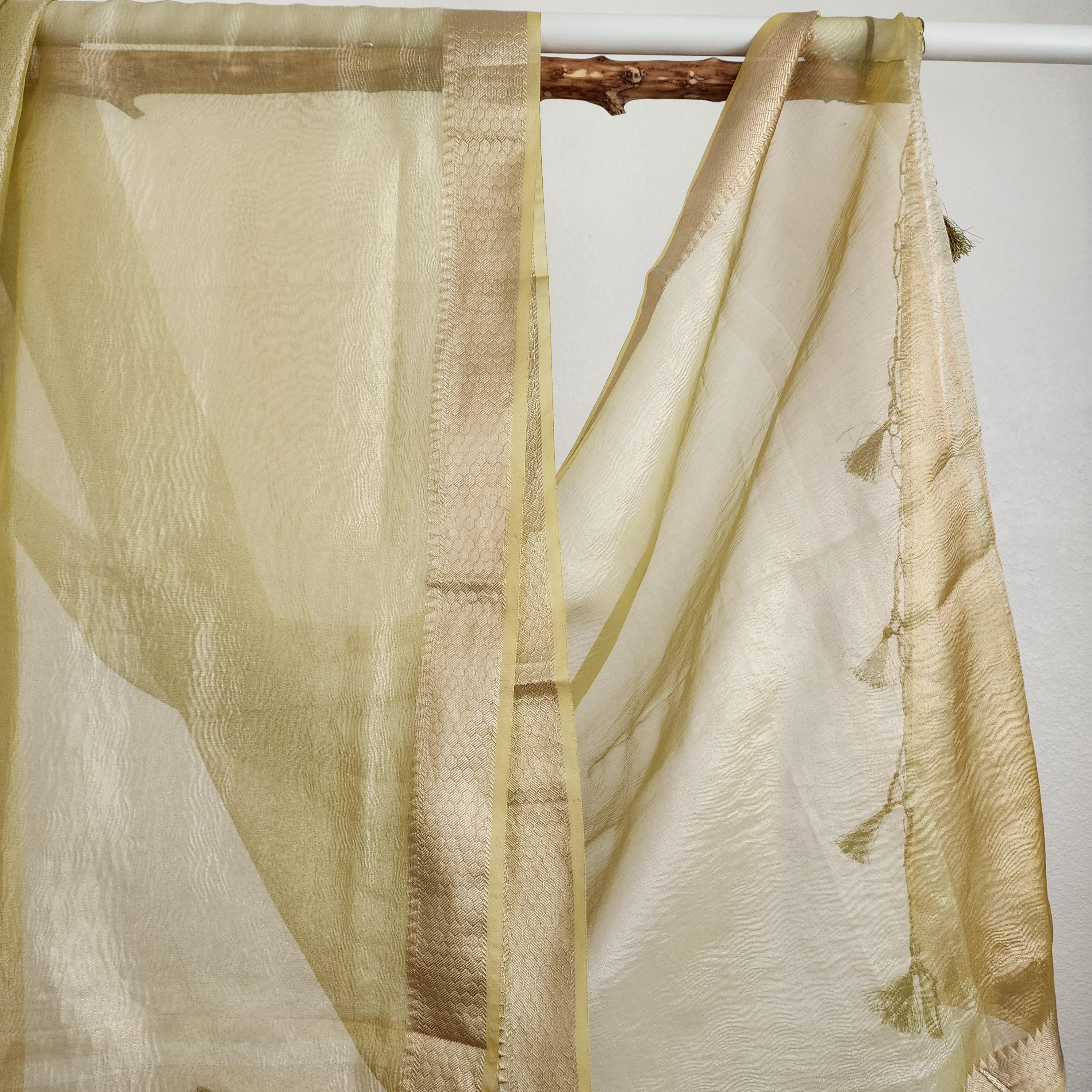 Tissue Silk Lime Green Dupatta, Crushed Tissue Indian traditional & Festive wear Dupatta