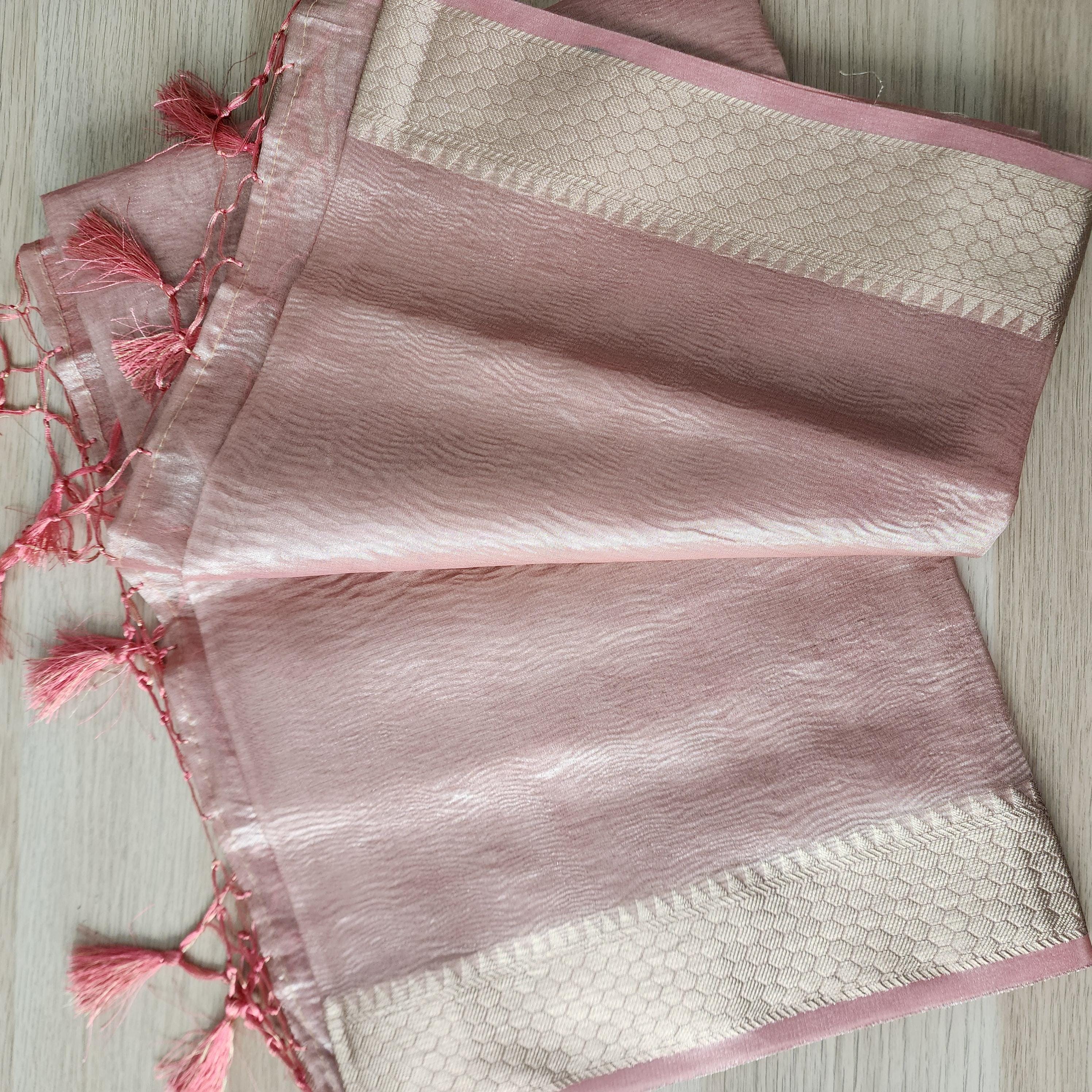 Tissue Silk Champagne Pink Dupatta, Crushed Tissue Indian traditional & Festive wear Dupatta