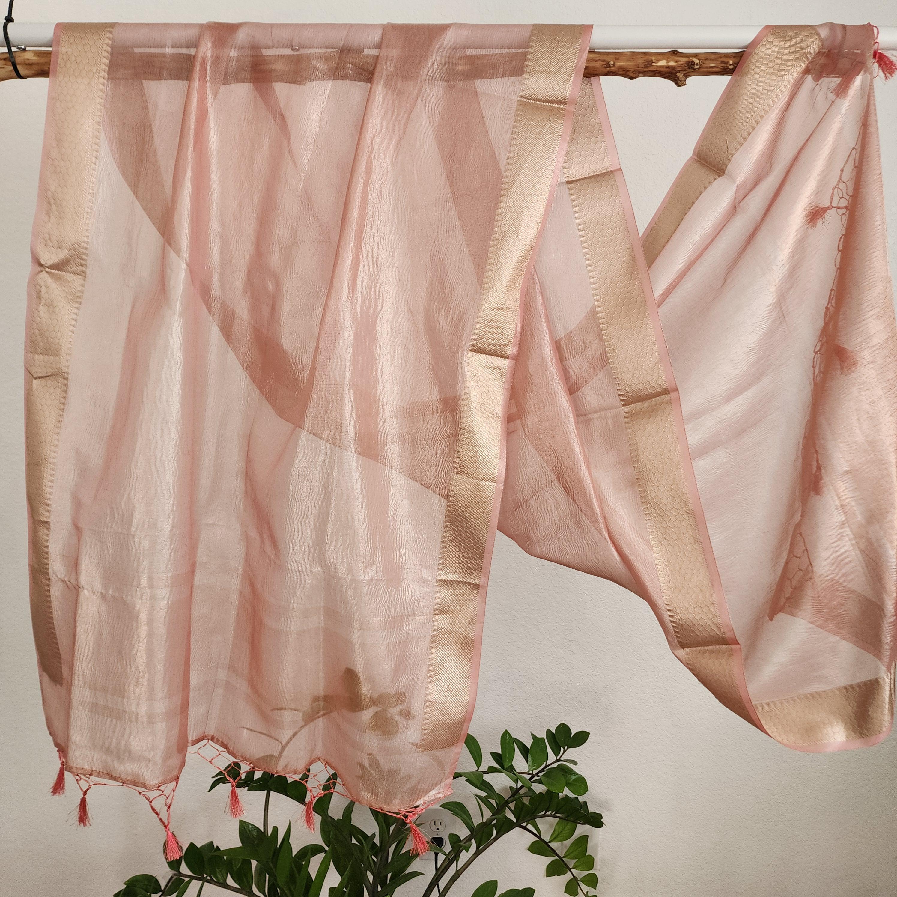 Tissue Silk Champagne Pink Dupatta, Crushed Tissue Indian traditional & Festive wear Dupatta