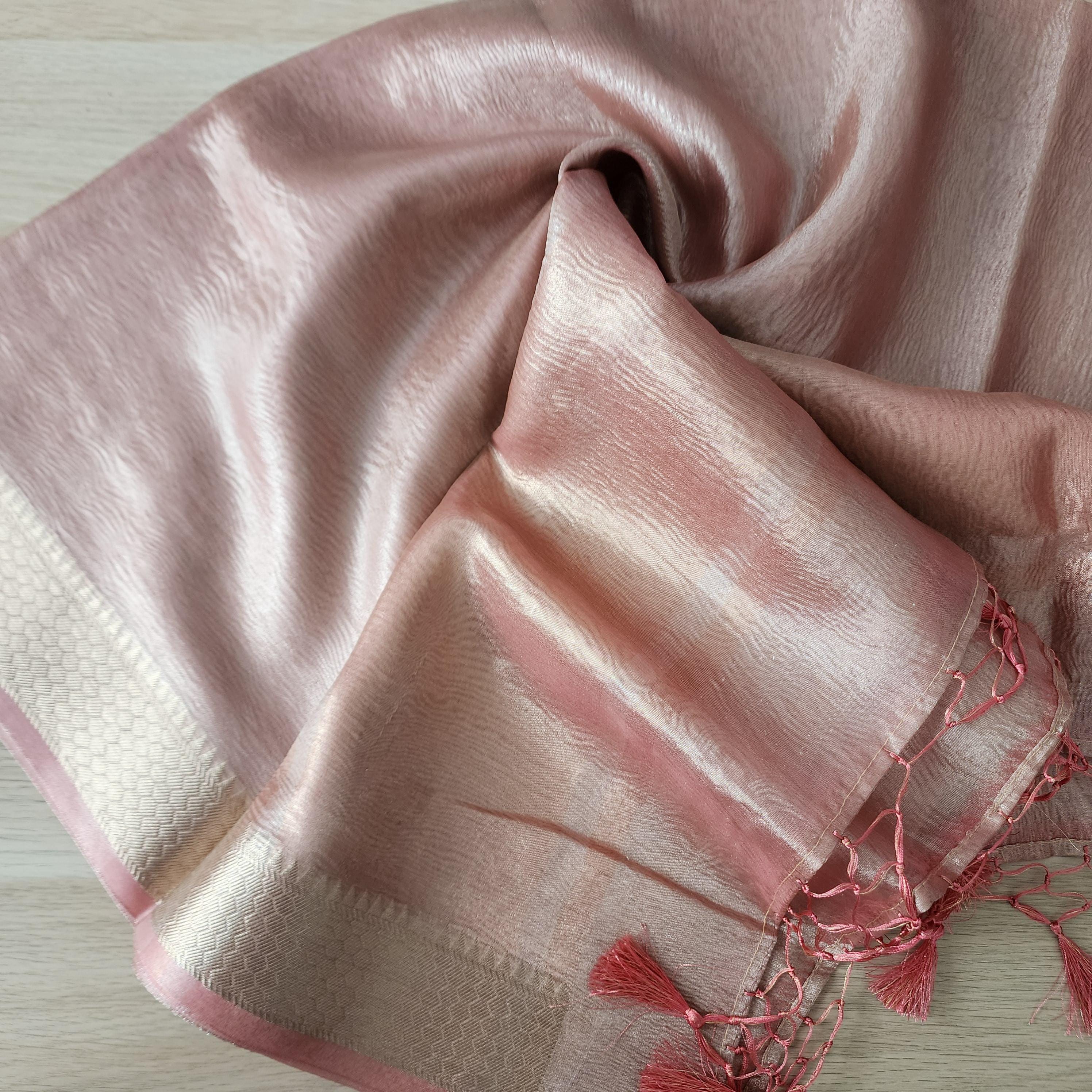 Tissue Silk Champagne Pink Dupatta, Crushed Tissue Indian traditional & Festive wear Dupatta