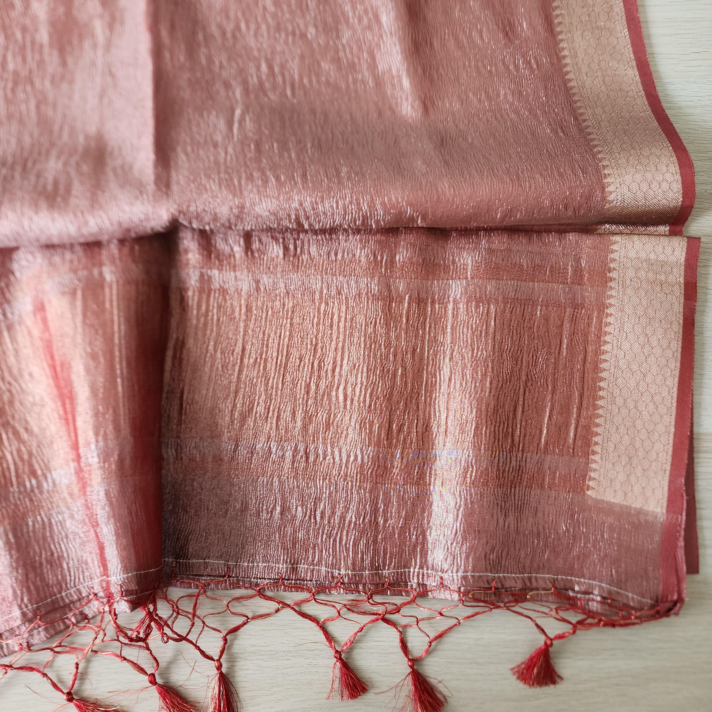 Tissue Silk Rust Red Dupatta, Crushed Tissue Indian traditional & Festive wear Dupatta