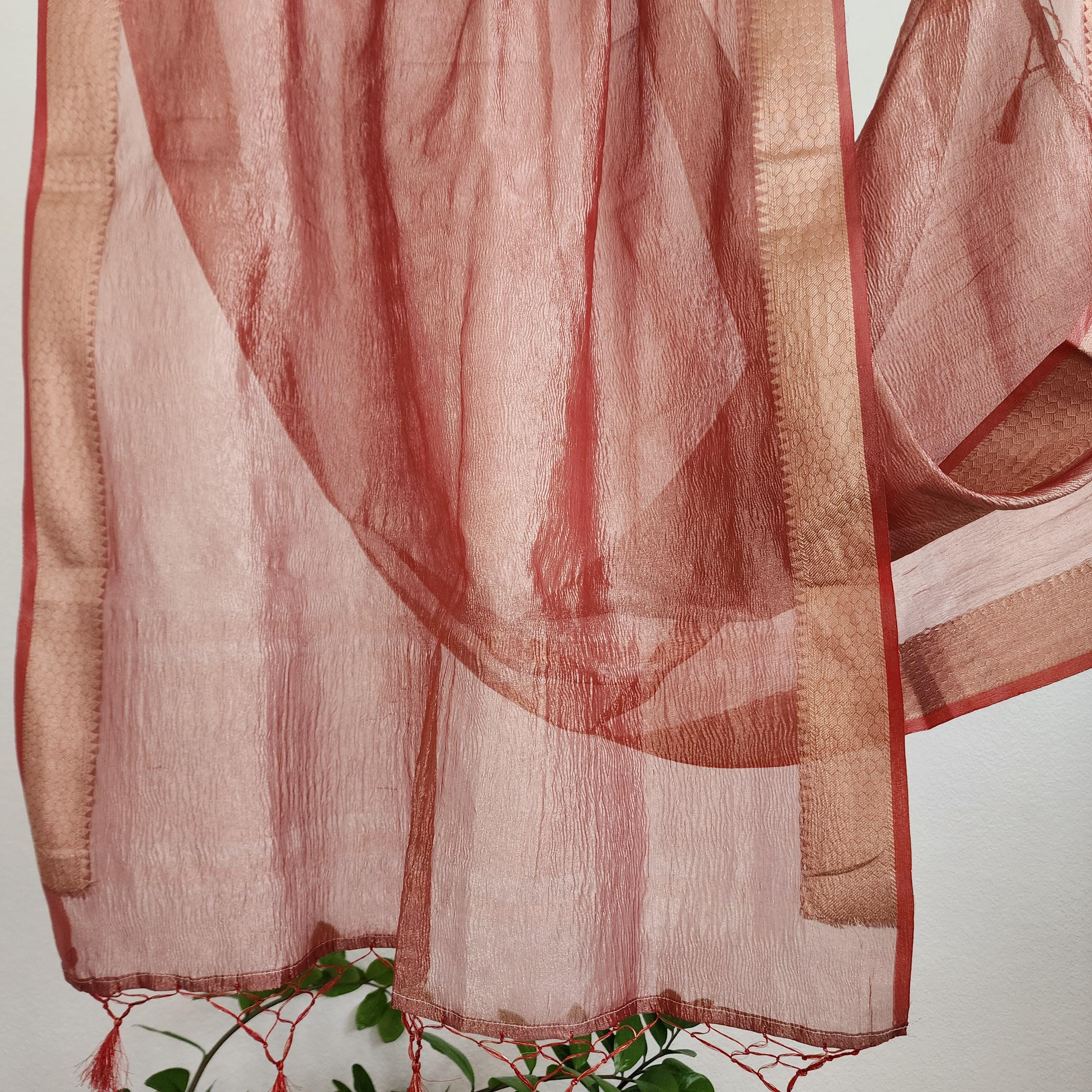 Tissue Silk Rust Red Dupatta, Crushed Tissue Indian traditional & Festive wear Dupatta