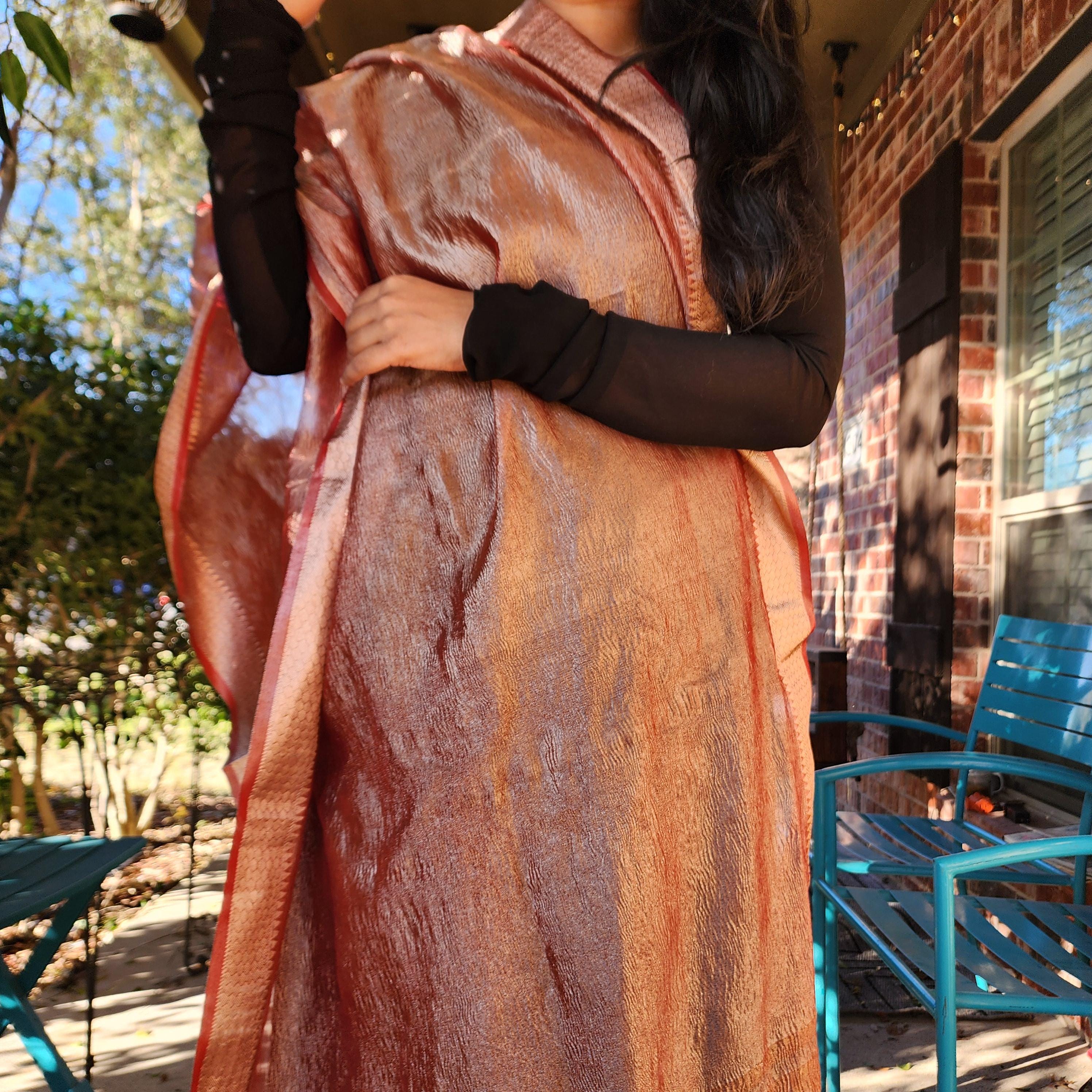 Tissue Silk Rust Red Dupatta, Crushed Tissue Indian traditional & Festive wear Dupatta