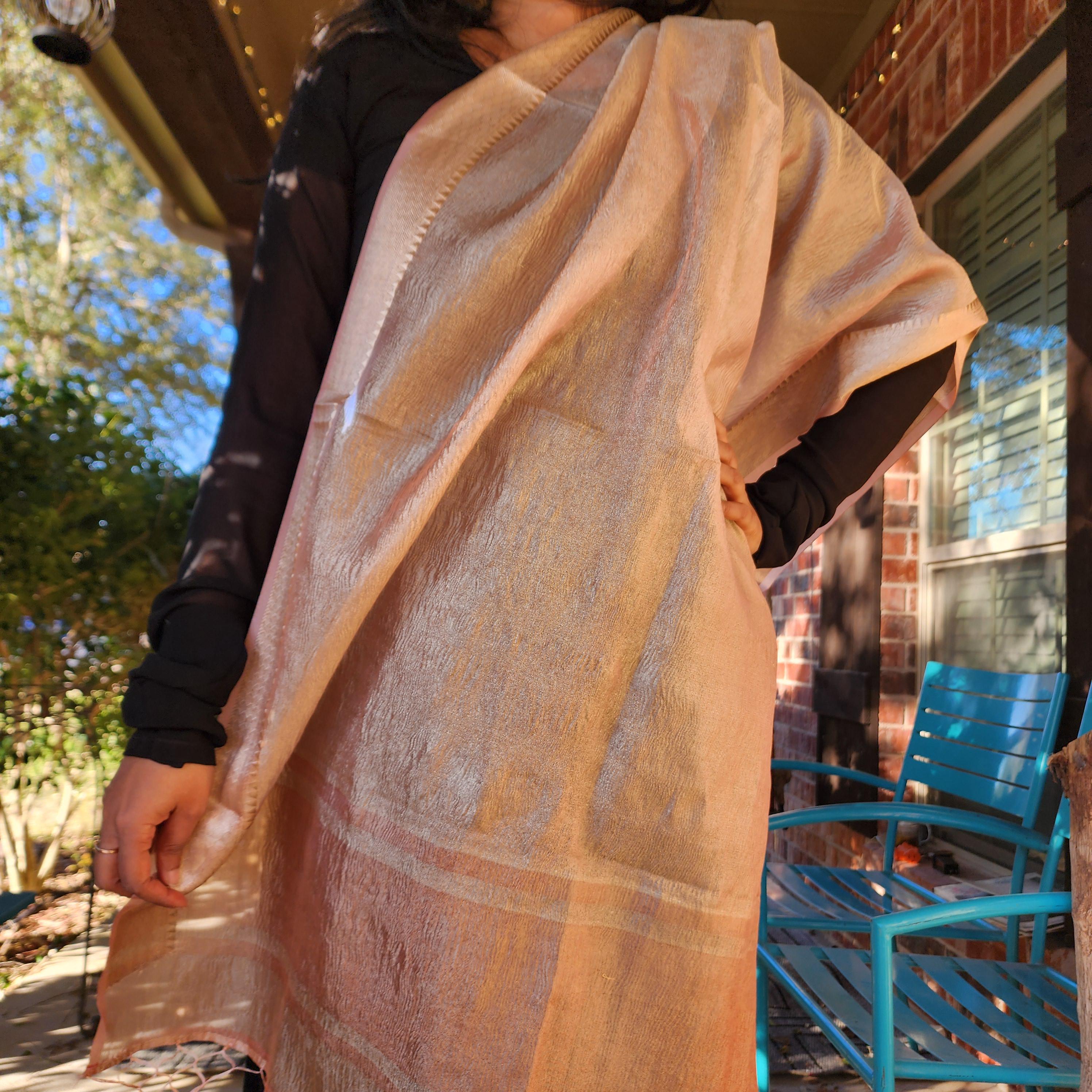 Tissue Silk Peach Dupatta, Crushed Tissue Indian traditional & Festive wear Dupatta