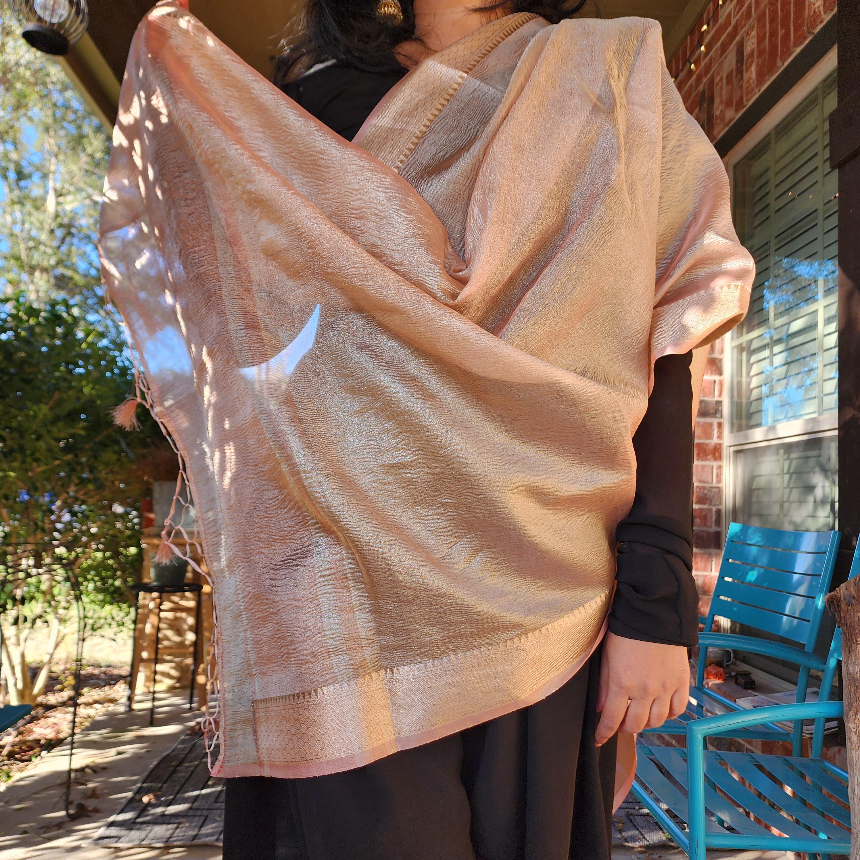 Tissue Silk Peach Dupatta, Crushed Tissue Indian traditional & Festive wear Dupatta