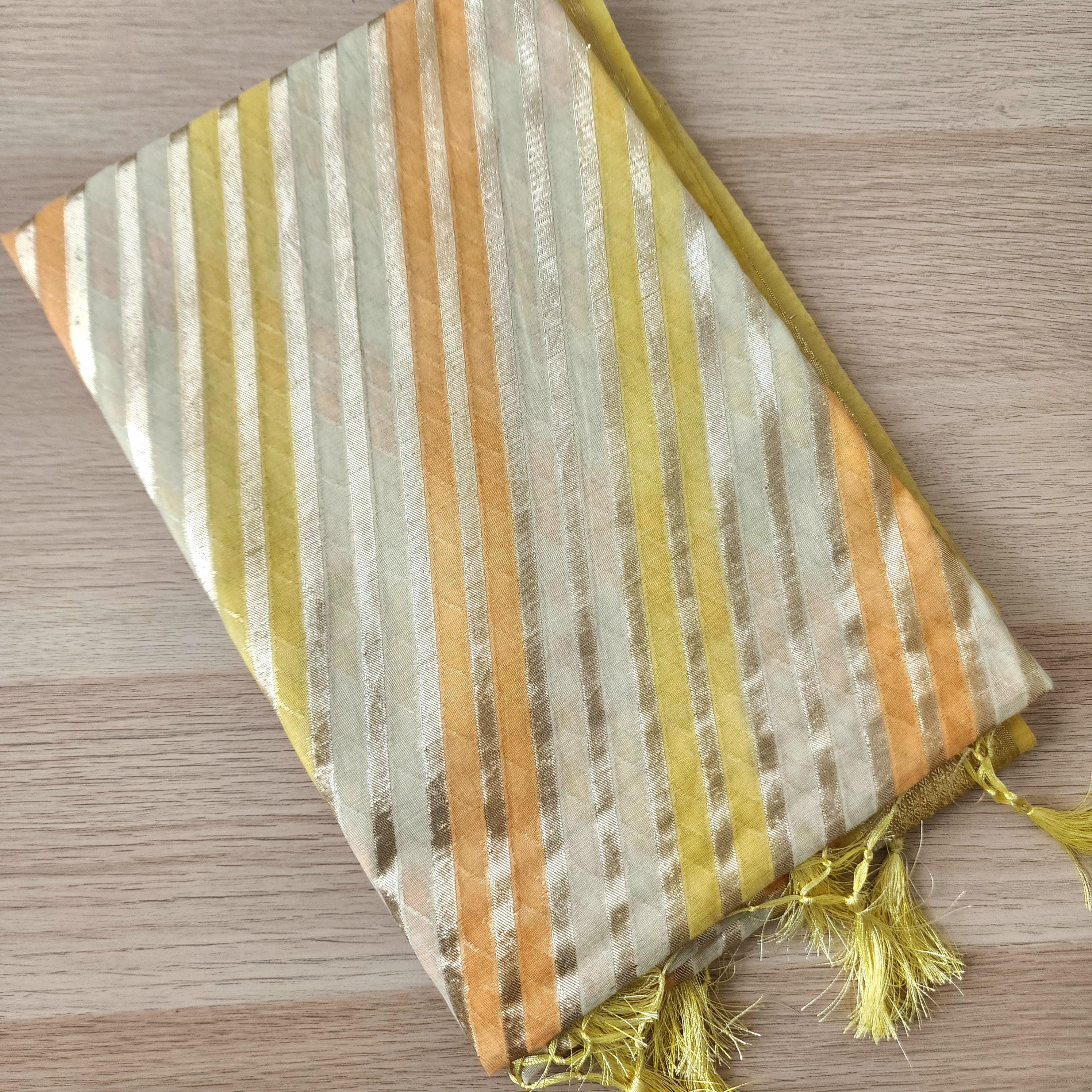 Banarasi Linen Silk Yellow & Orange dupatta, Handpainted Multicolor meenakari work