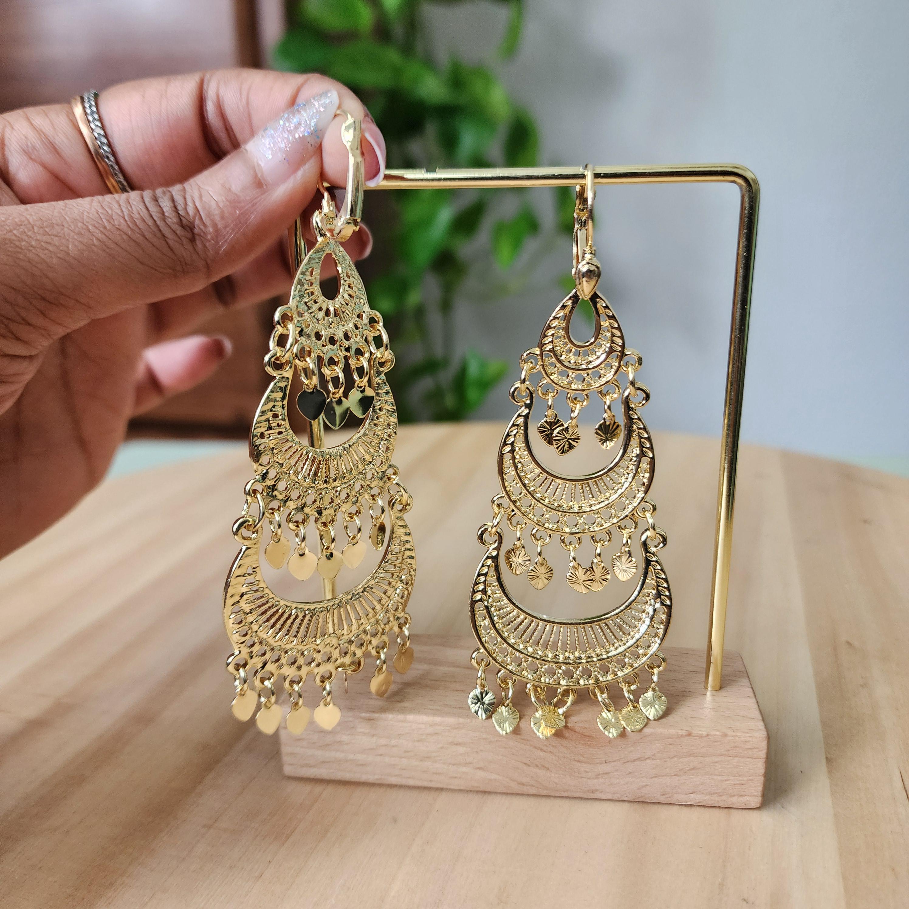 Vintage Style Golden Droplet Earrings with Pink diamonds