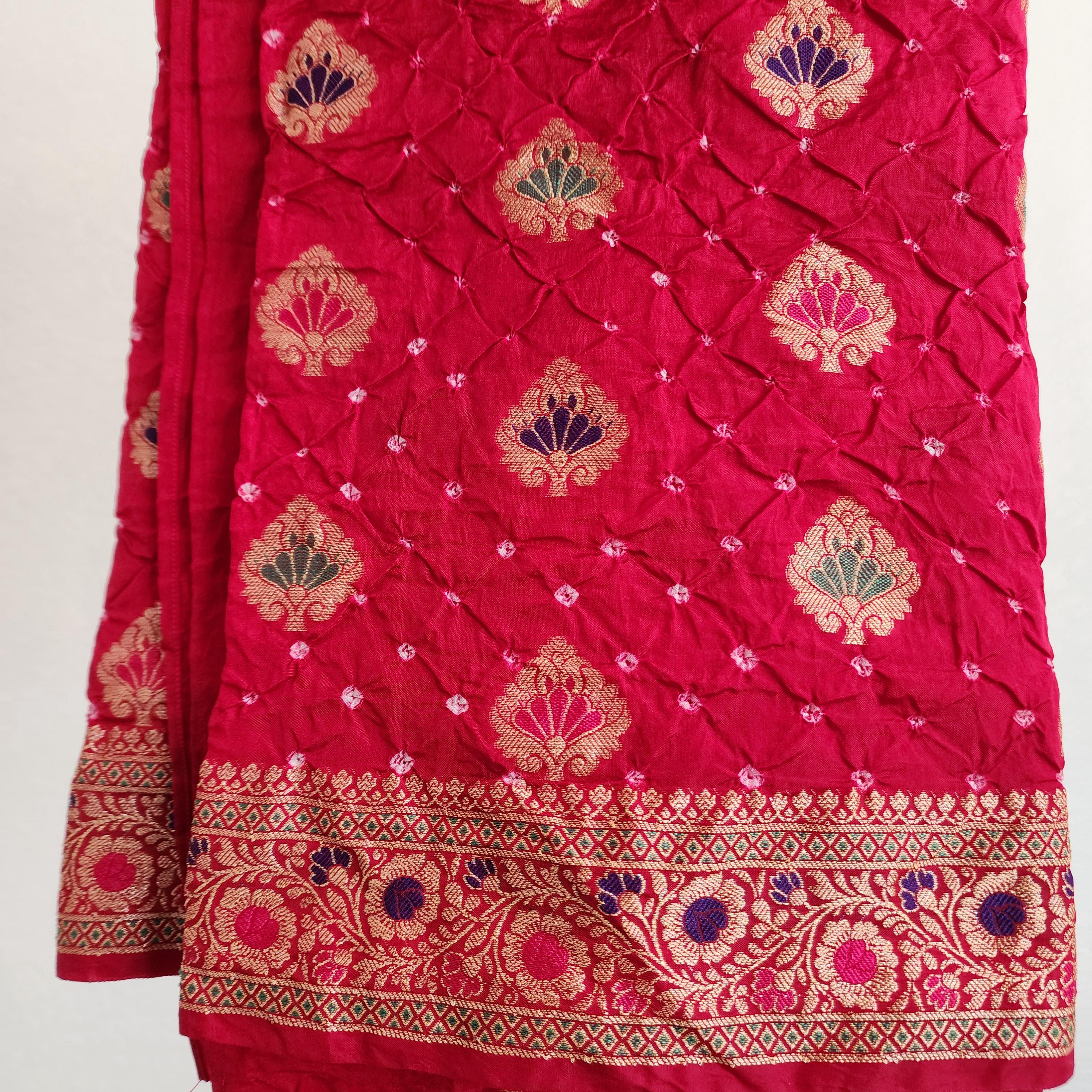 Banarasi Handwoven Bandhni Dupatta in Bright Red