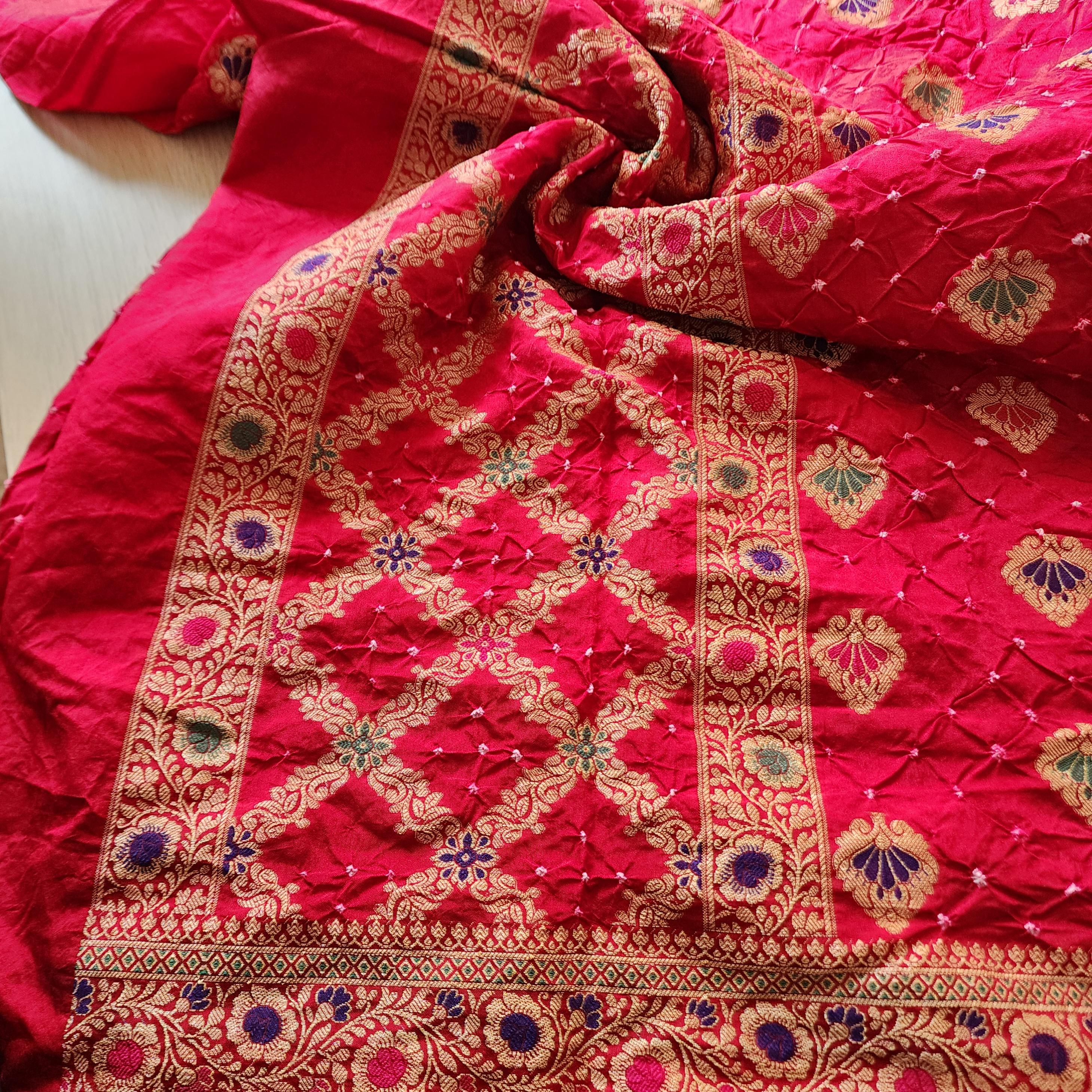 Banarasi Handwoven Bandhni Dupatta in Bright Red