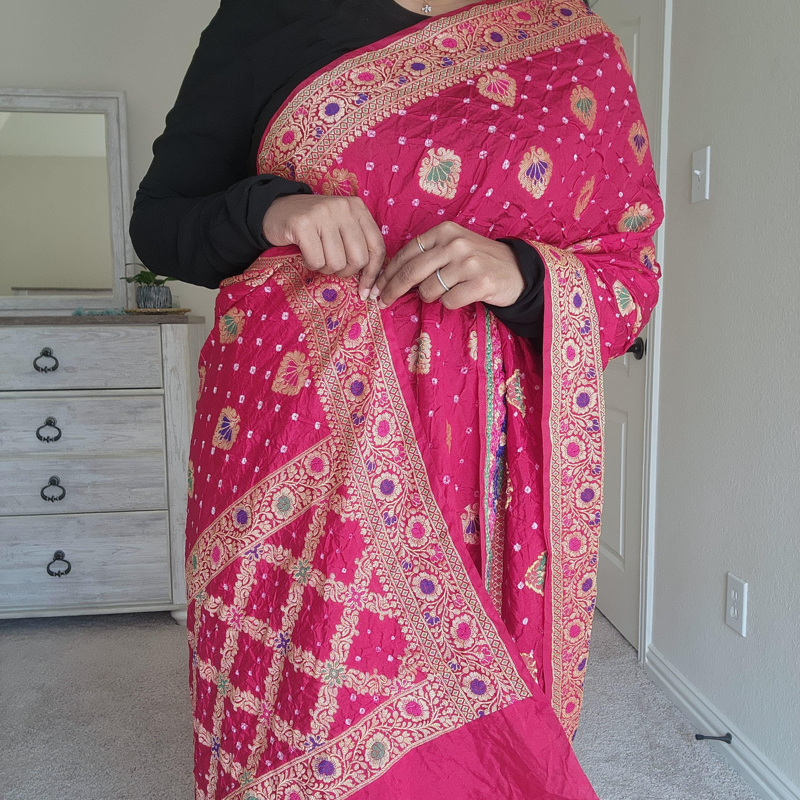 Banarasi Handwoven Bandhni Dupatta in Bright Red