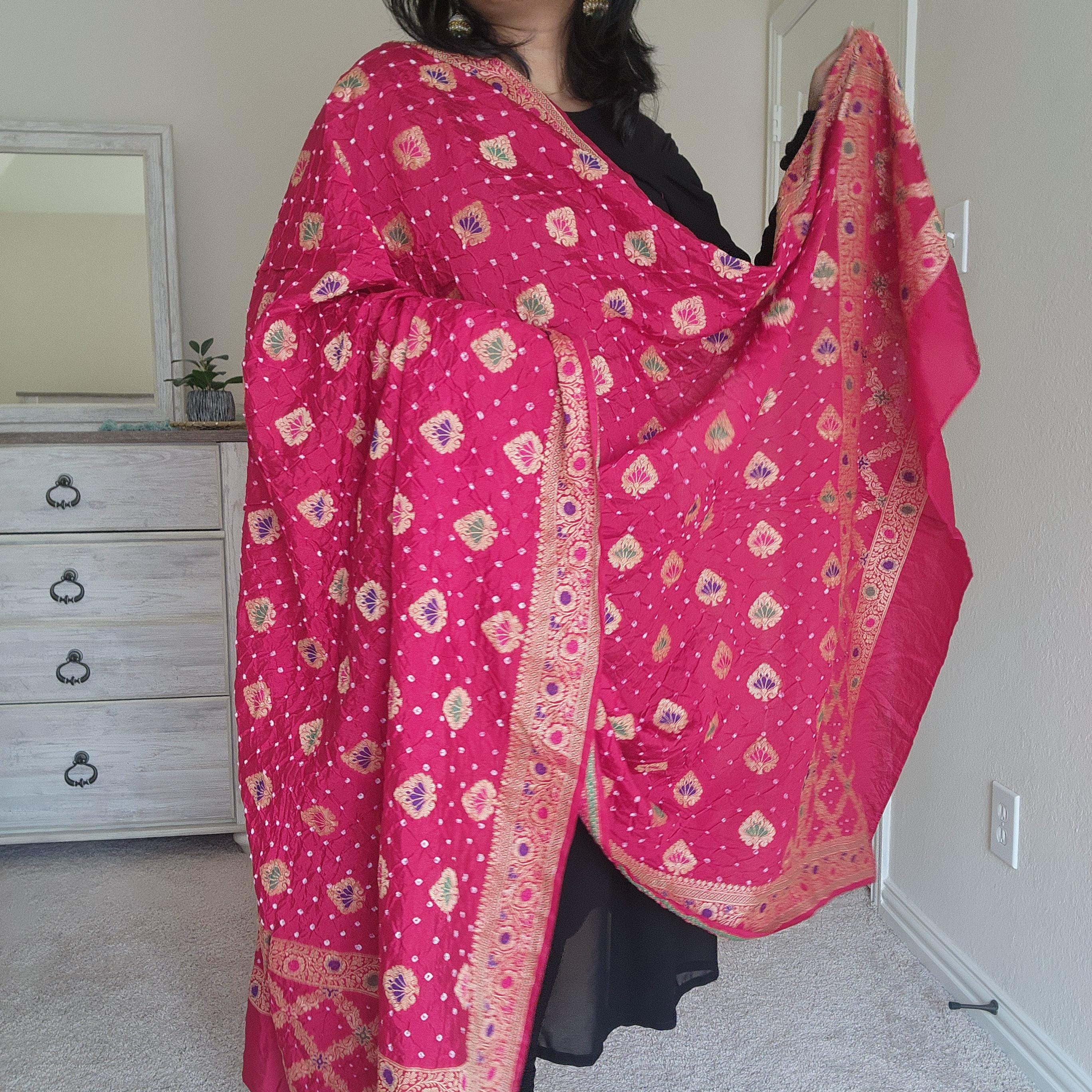 Banarasi Handwoven Bandhni Dupatta in Bright Red