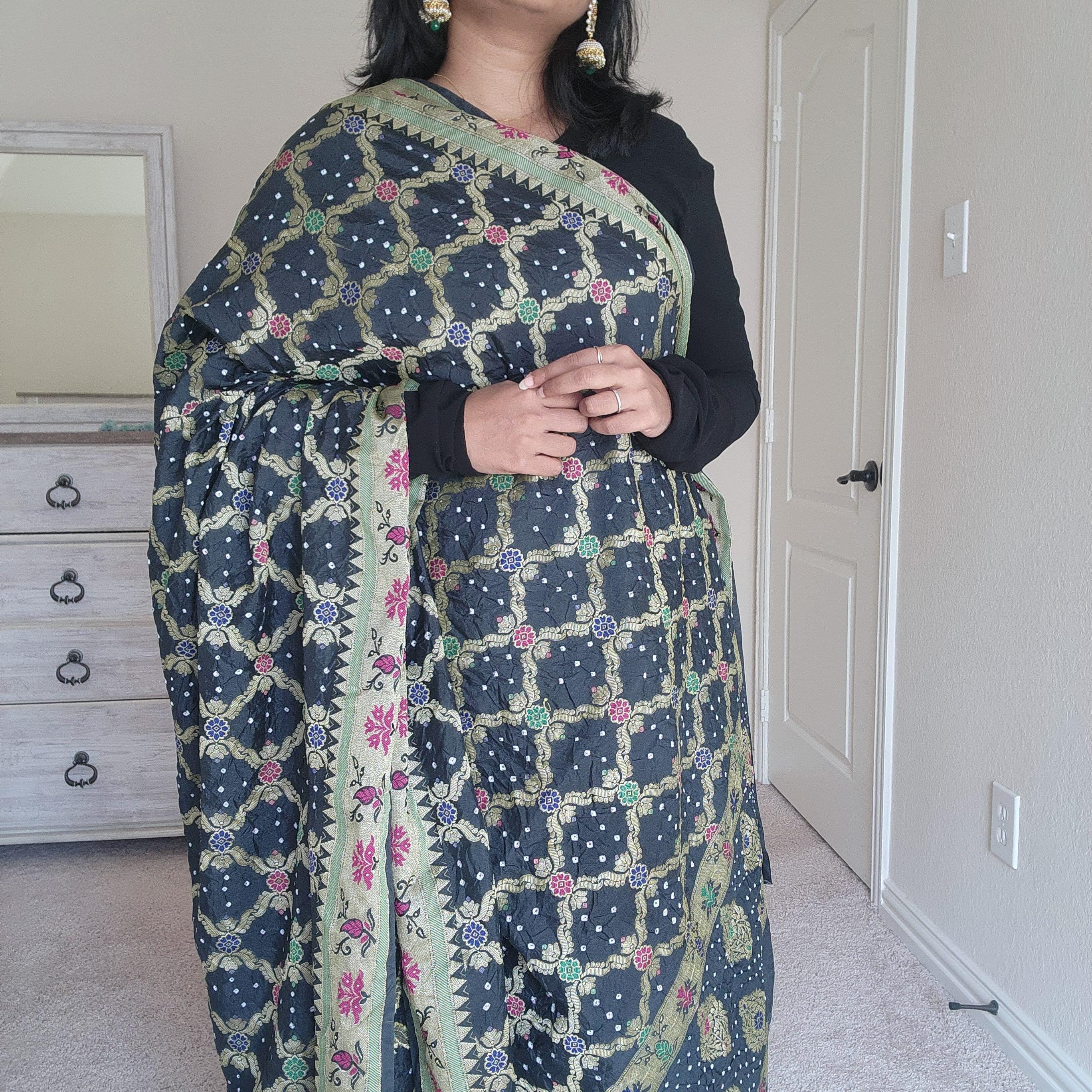 Banarasi Handwoven Bandhni Dupatta in Gunmetal Gray