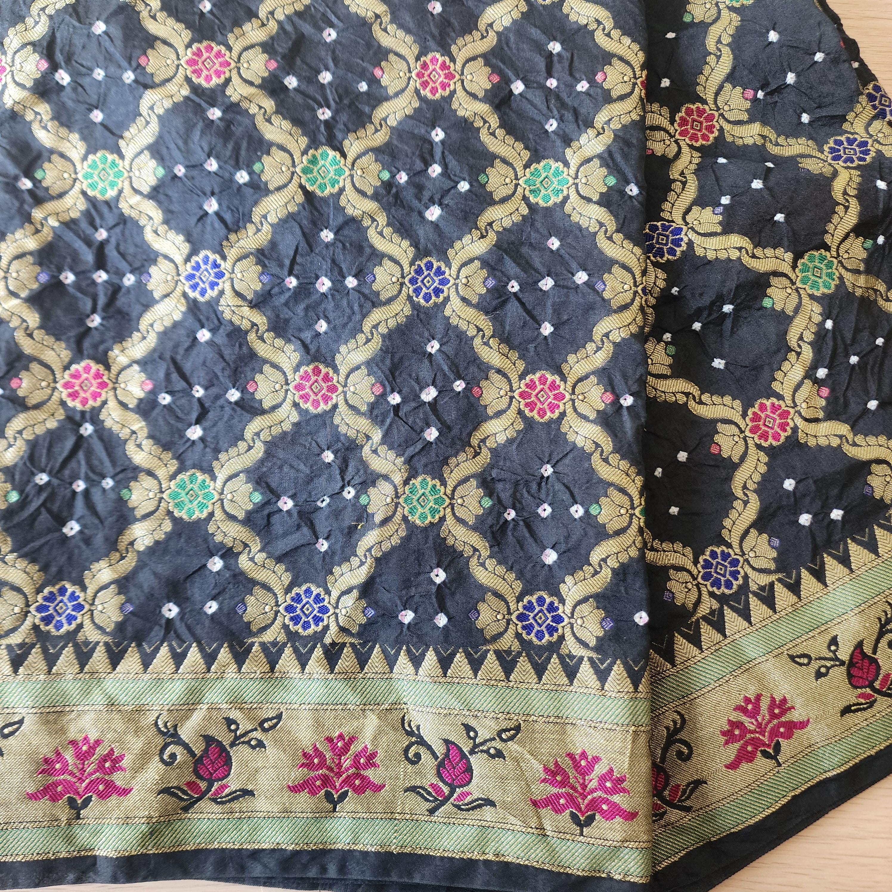 Banarasi Handwoven Bandhni Dupatta in Gunmetal Gray