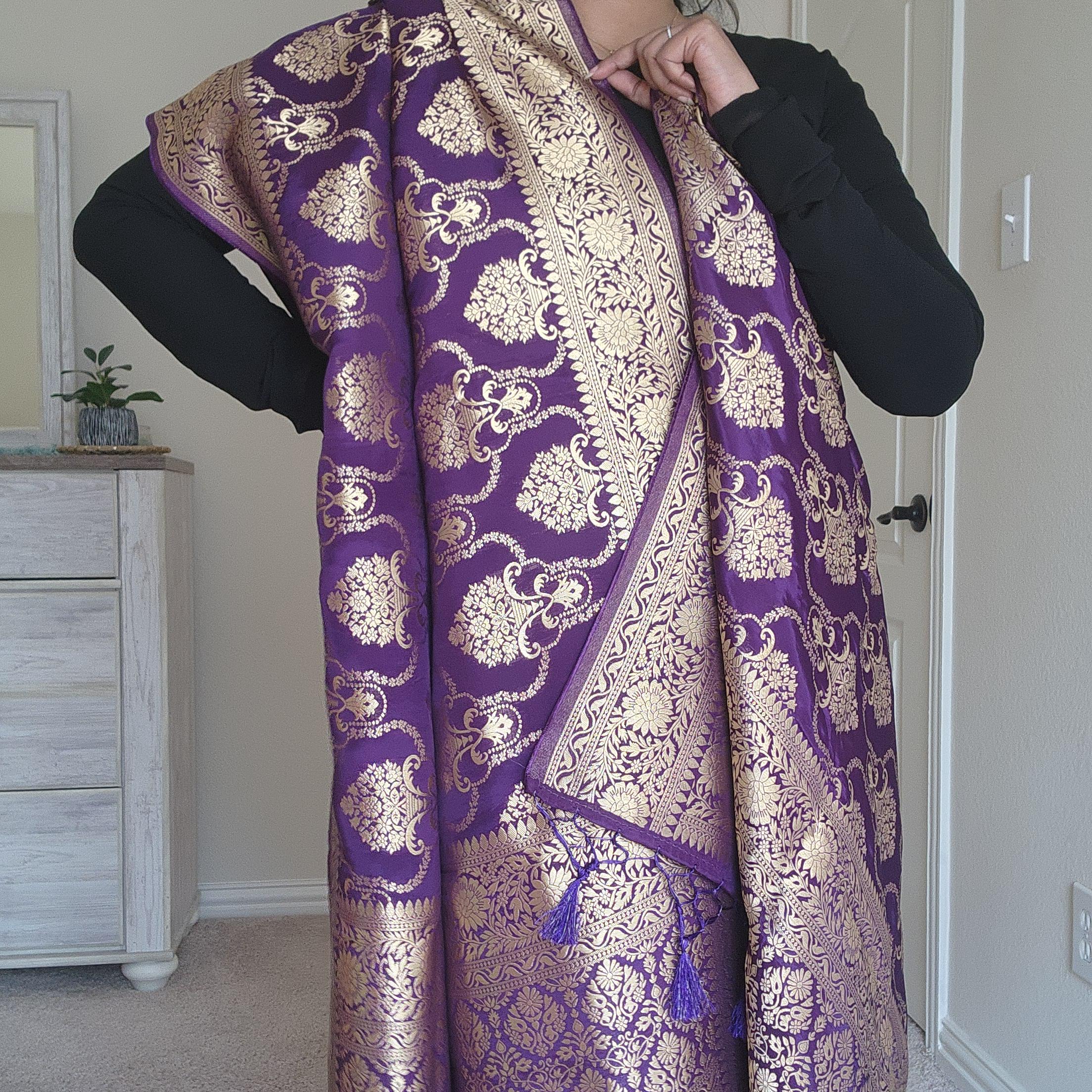 Banarasi Katan Silk Kadhuwa Jaal Dupatta in Purple