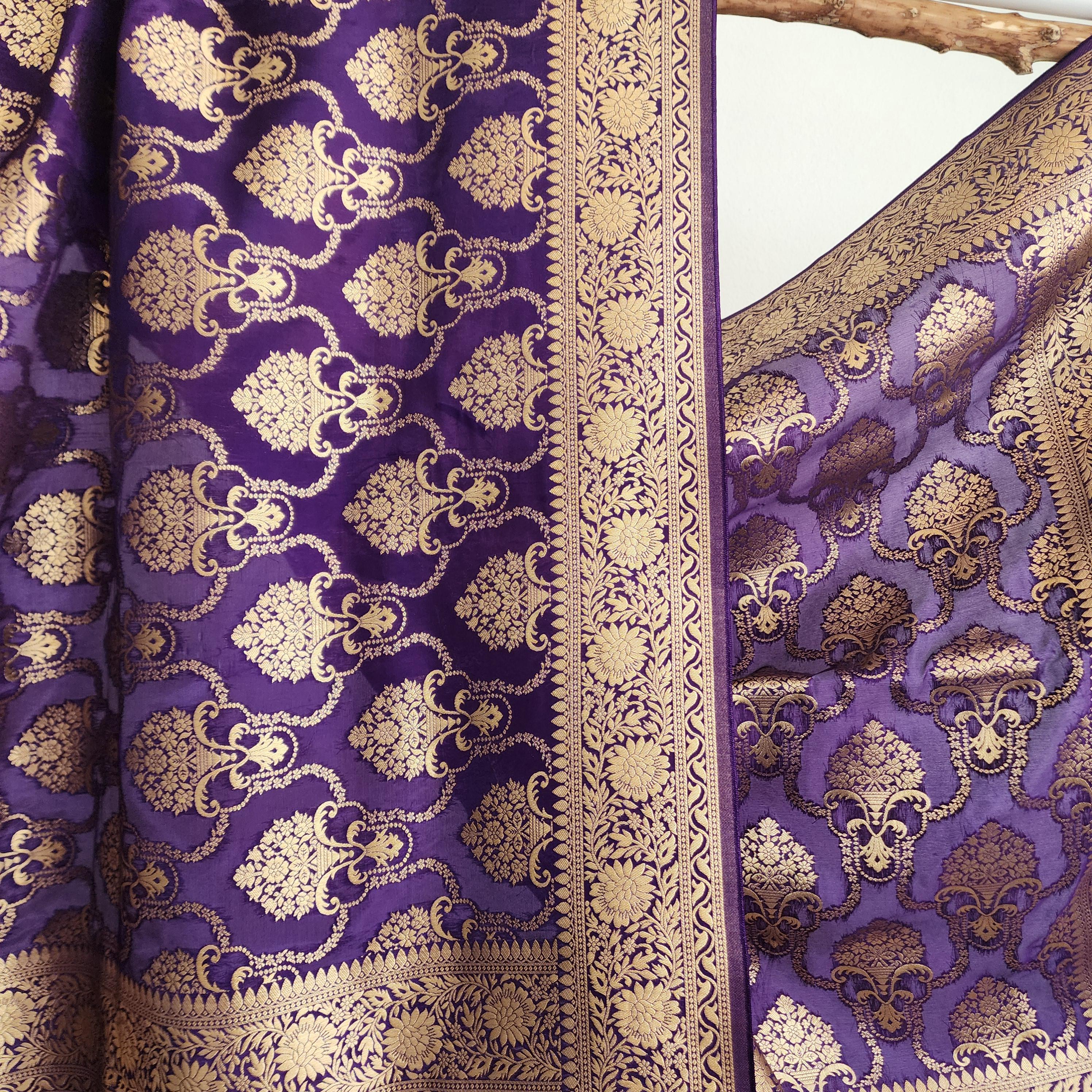 Banarasi Katan Silk Kadhuwa Jaal Dupatta in Purple