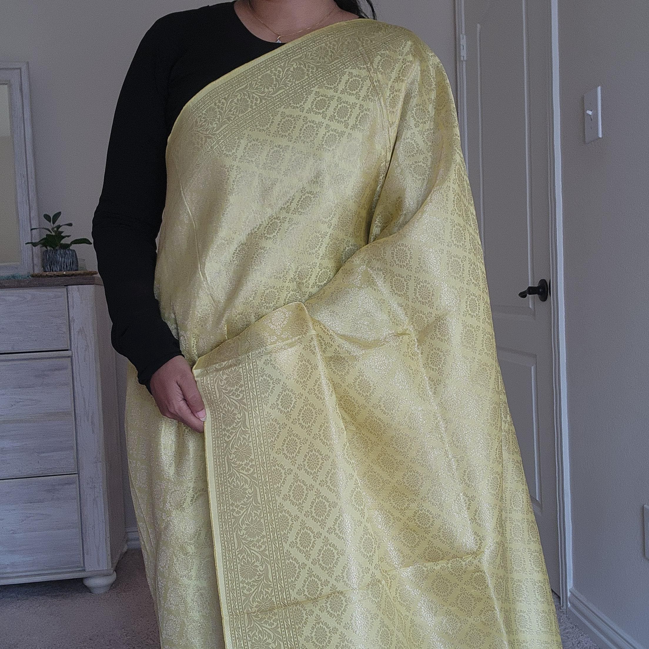 Banarasi Katan Silk Handwoven Dupatta in Lemon Yellow